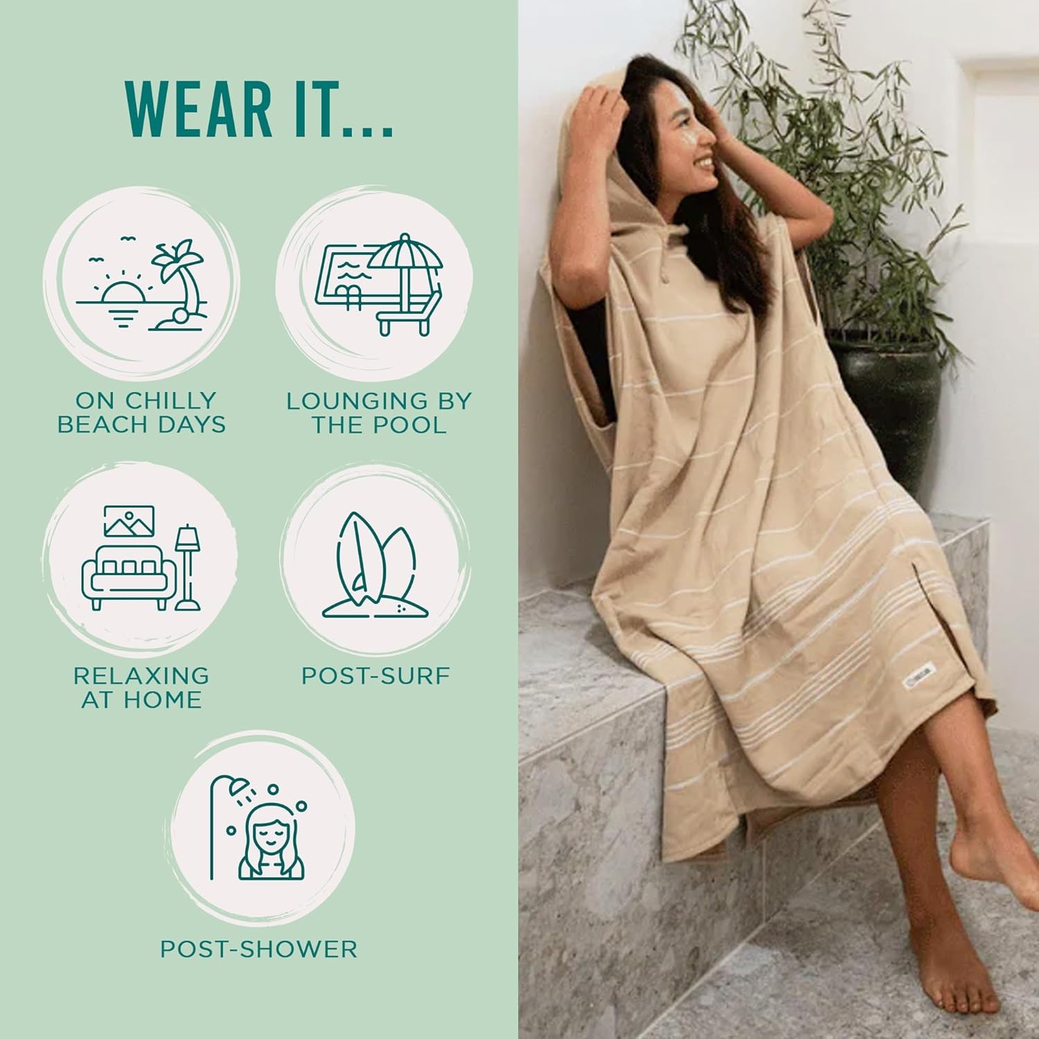 image:imageSand Cloud Beach Cover Up for Women Bathing Suit amp Swimsuit CoverUp Womens Poncho with Comfortable Fit for Post SwimClassic Border Stripe Sand