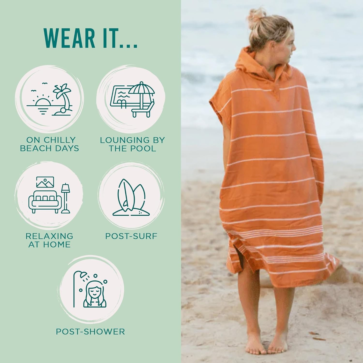 image:imageSand Cloud Beach Cover Up for Women Bathing Suit amp Swimsuit CoverUp Womens Poncho with Comfortable Fit for Post SwimClassic Stripe Hooded Dusty Pink