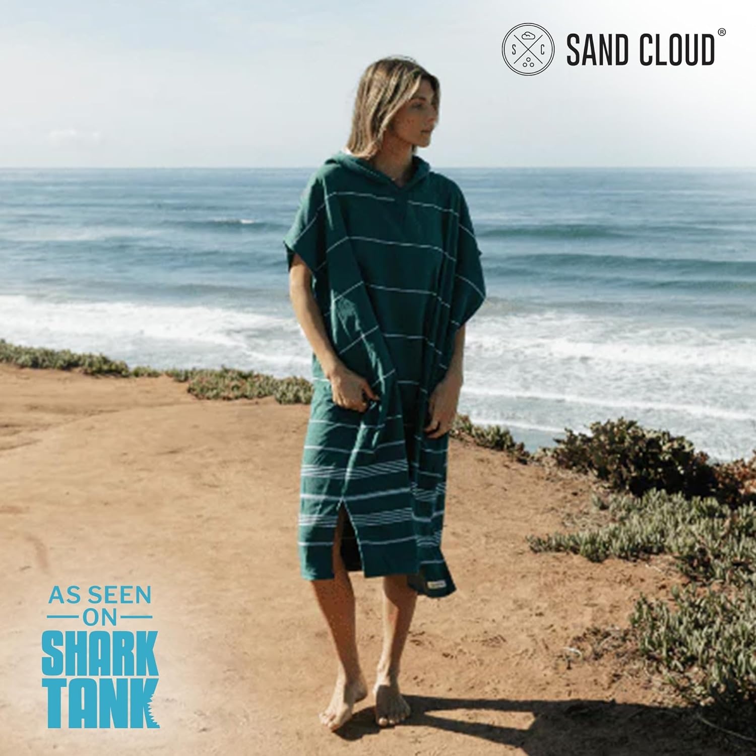 image:imageSand Cloud Beach Cover Up for Women Bathing Suit amp Swimsuit CoverUp Womens Poncho with Comfortable Fit for Post SwimClassic Stripe Hooded Poncho Rain Forest