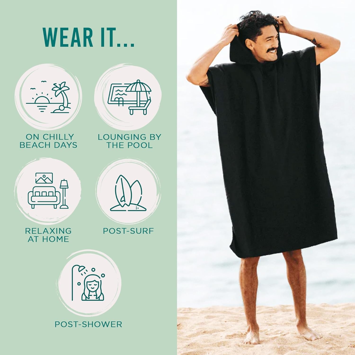 image:imageSand Cloud Beach Cover Up for Women Bathing Suit amp Swimsuit CoverUp Womens Poncho with Comfortable Fit for Post SwimTerra Hooded Black