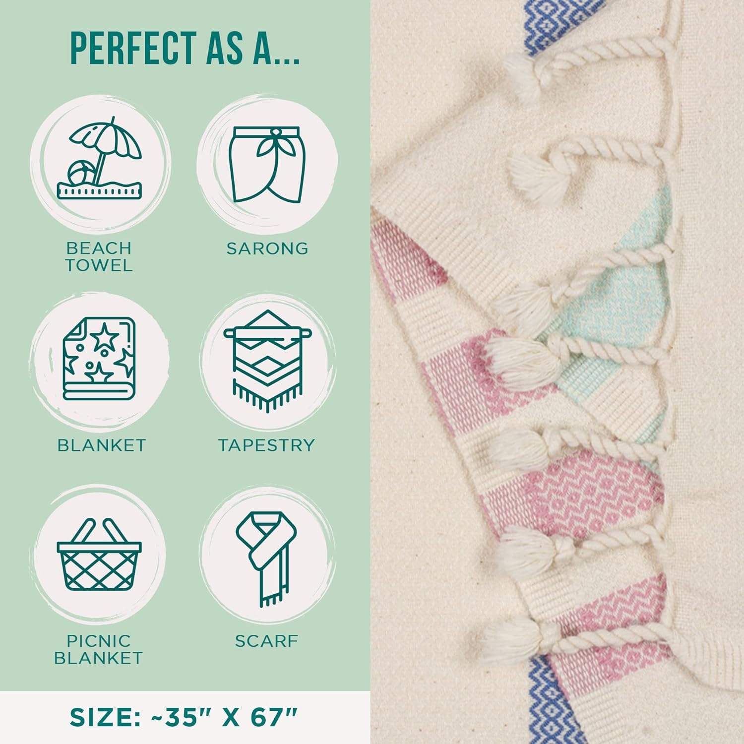 image:imageSand Cloud Beach Towel Sand Resistant 100 Organic Turkish Cotton Yarn Quick Dry Towel for Beach Picnic Blanket or Bath As Seen on Shark Tank Natu BlueNatu Blue