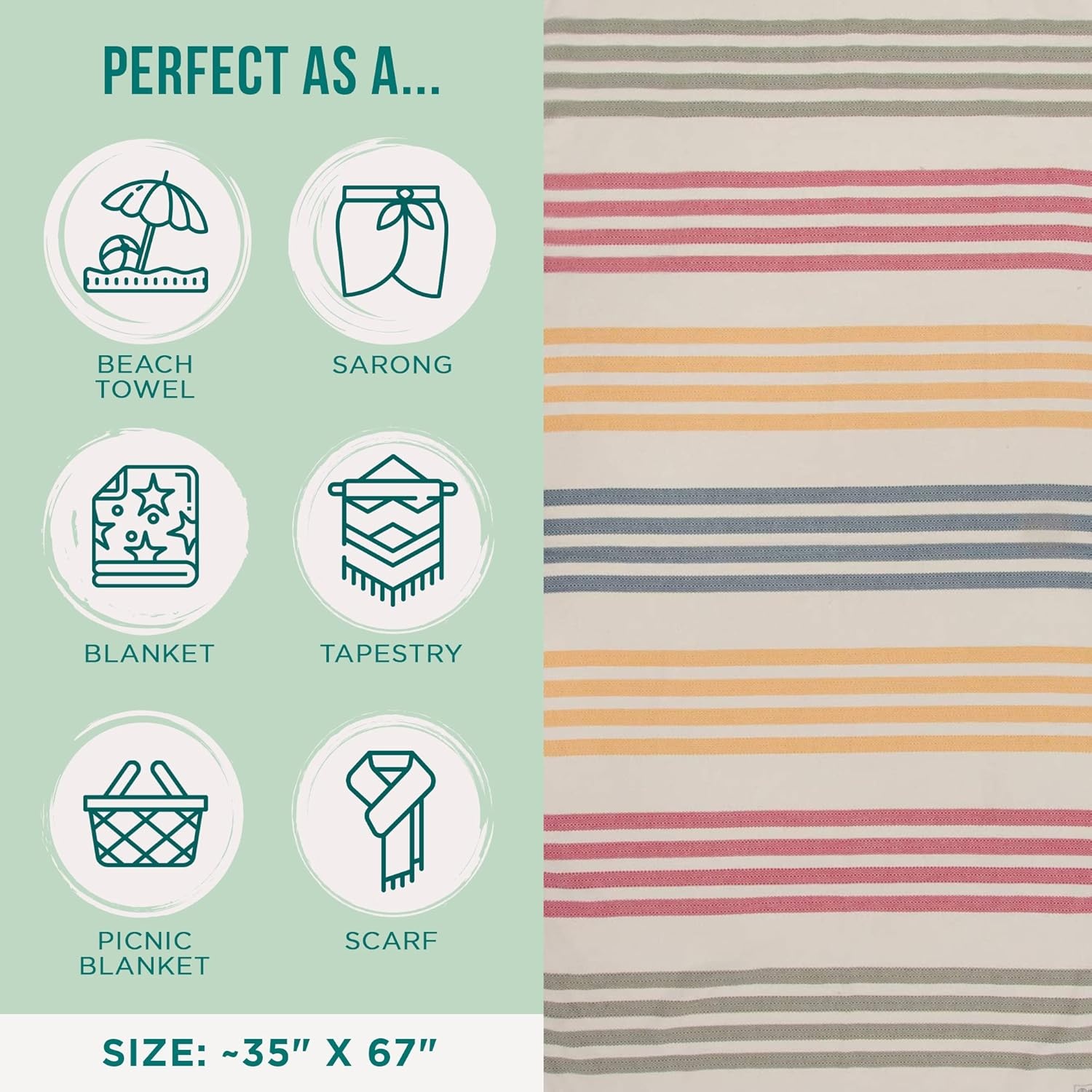 image:imageSand Cloud Beach Towel Sand Resistant 100 Organic Turkish Cotton Yarn Quick Dry Towel for Beach Picnic Blanket or Bath As Seen on Shark Tank Natu BlueNatu Honey