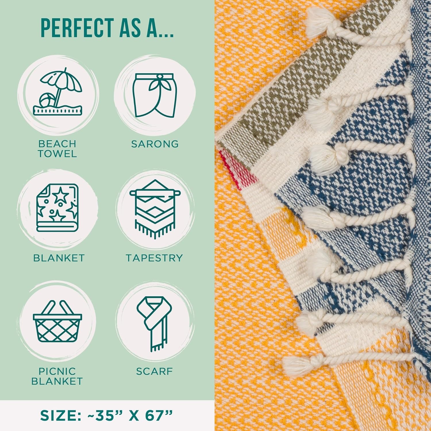 image:imageSand Cloud Beach Towel Sand Resistant 100 Organic Turkish Cotton Yarn Quick Dry Towel for Beach Picnic Blanket or Bath As Seen on Shark Tank Natu BlueChains Honey