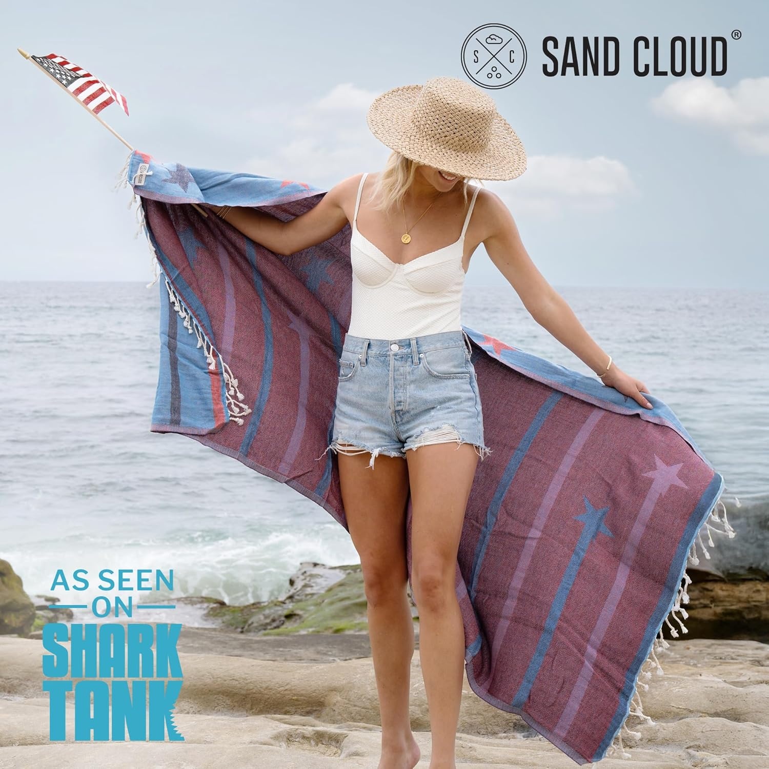image:imageSand Cloud Beach Towel Sand Resistant 100 Organic Turkish Cotton Yarn Quick Dry Towel for Beach Picnic Blanket or Bath As Seen on Shark Tank Stars amp Stripes Red White amp BlueStarry Night