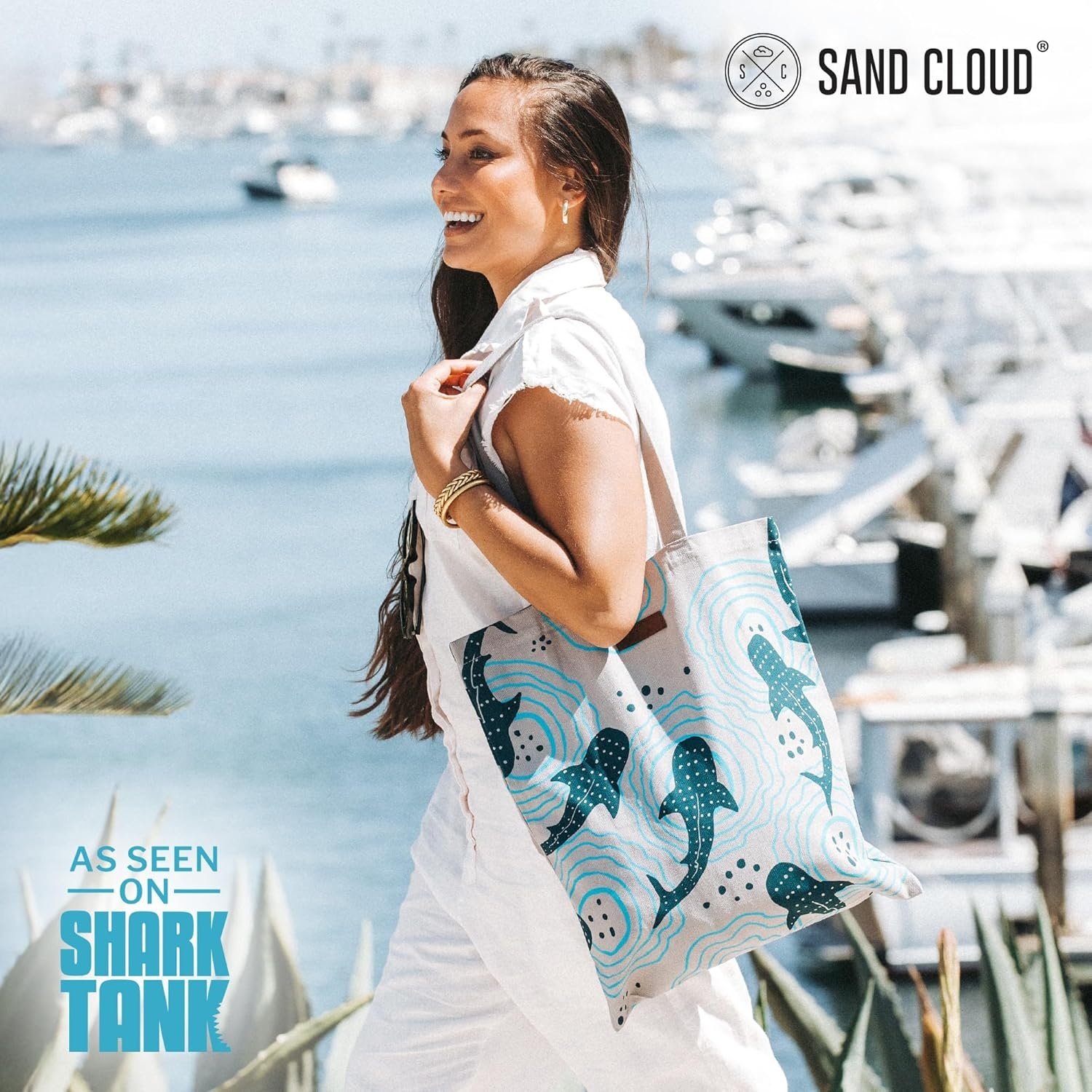 image:imageSand Cloud Canvas Beach Tote Bags for WomenShark Ripples Everyday Tote