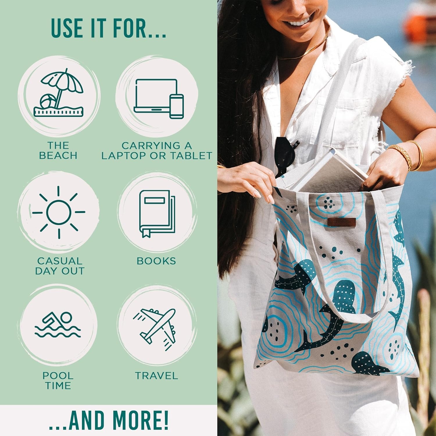 image:imageSand Cloud Canvas Beach Tote Bags for WomenShark Ripples Everyday Tote