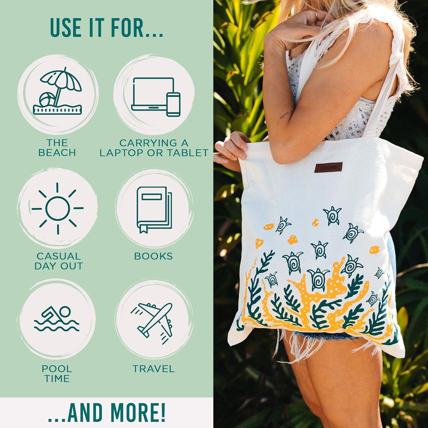 image:imageSand Cloud Canvas Beach Tote Bags for WomenSwimming Turtles Everyday Tote