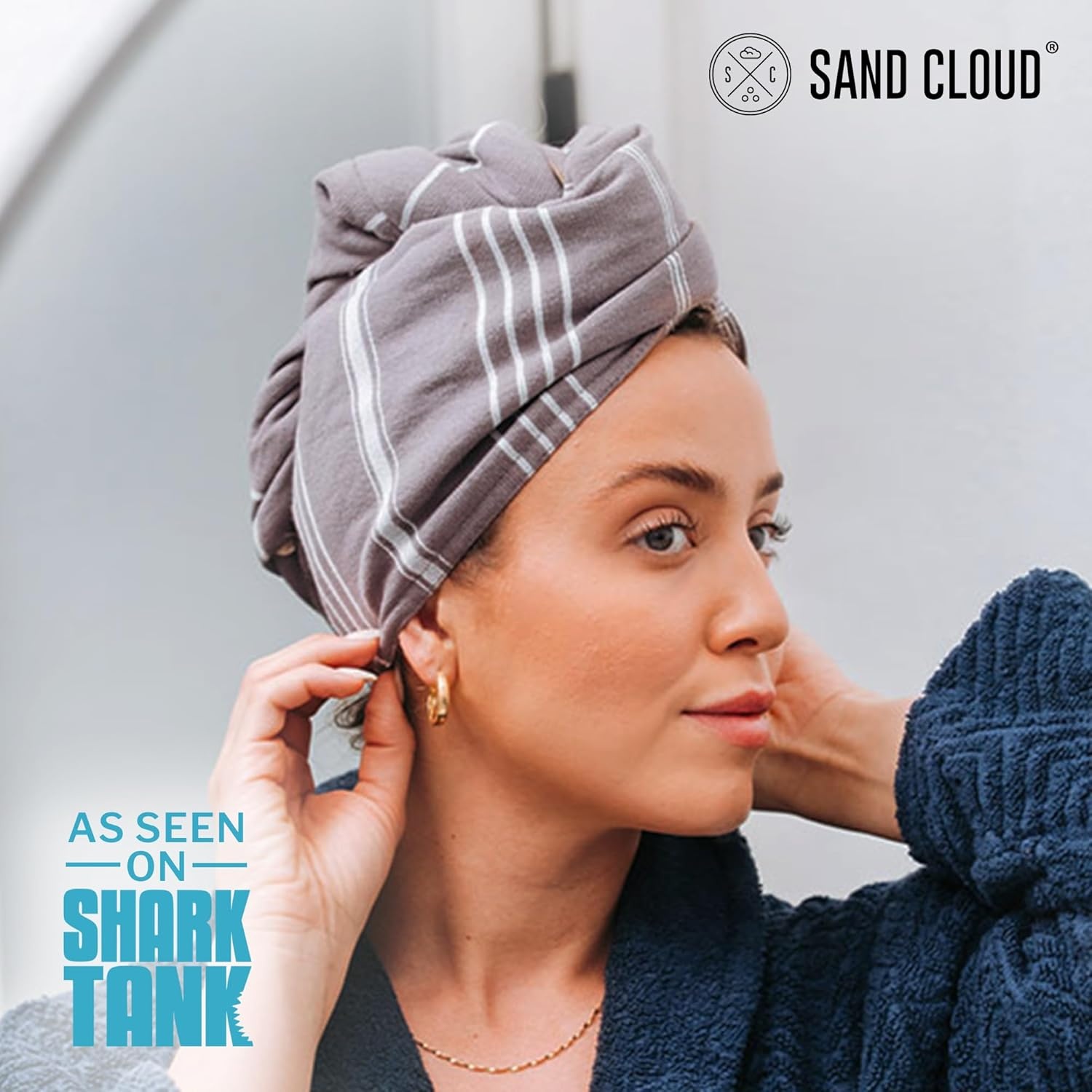 image:imageSand Cloud Hair Towel Wrap for Women amp Men Sand Classic 100 Turkish Cotton Quick Hair Drying Towel Wrap Absorbent Half Terry Weave Hair Plop Head Towel Wrap with Binding EdgeGrey