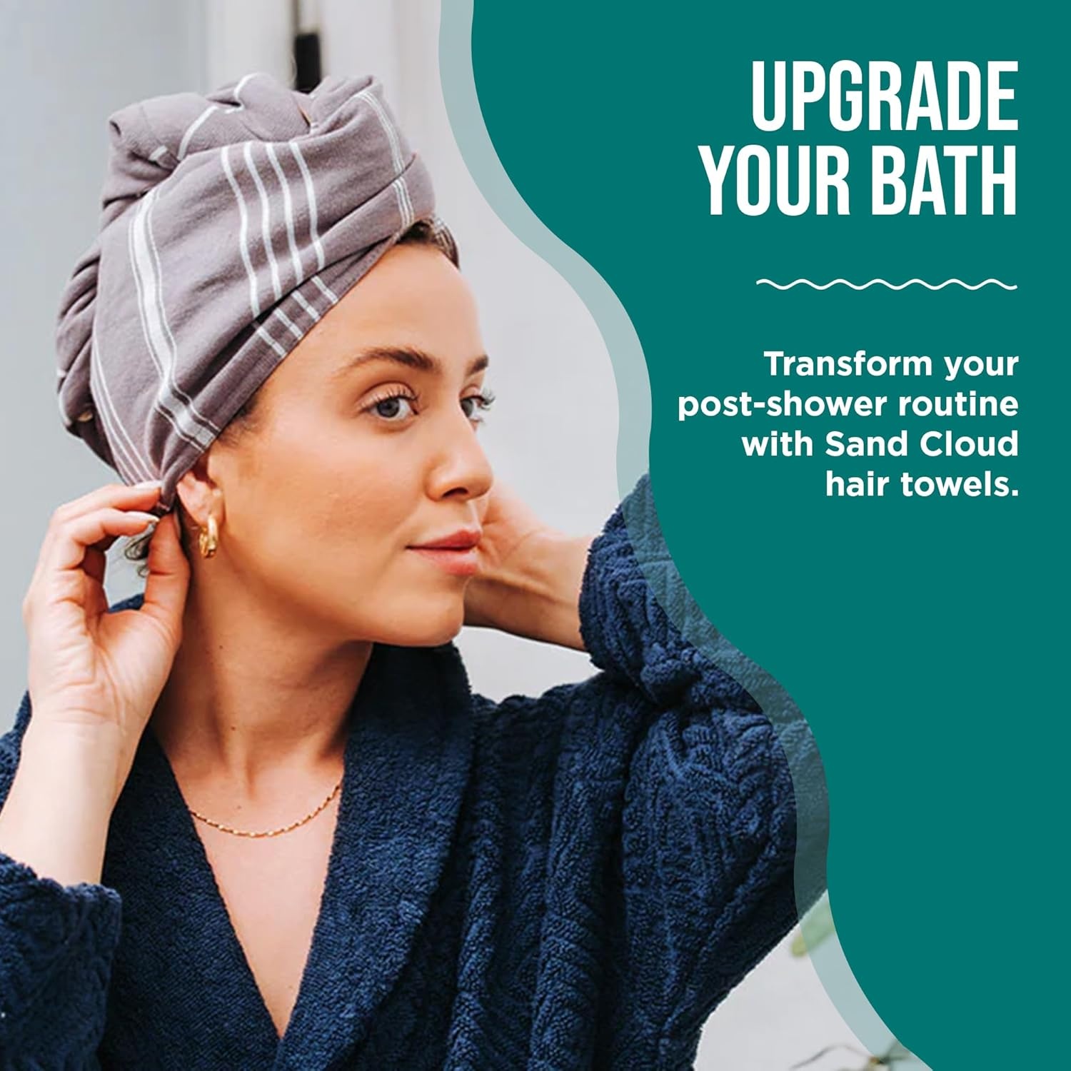 image:imageSand Cloud Hair Towel Wrap for Women amp Men Sand Classic 100 Turkish Cotton Quick Hair Drying Towel Wrap Absorbent Half Terry Weave Hair Plop Head Towel Wrap with Binding EdgeSeaglass