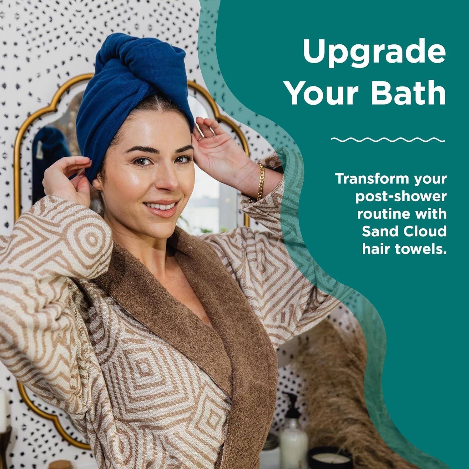 image:imageSand Cloud Hair Towel Wrap for Women amp Men Sand Classic 100 Turkish Cotton Quick Hair Drying Towel Wrap Absorbent Half Terry Weave Hair Plop Head Towel Wrap with Binding EdgeTerra Ivory
