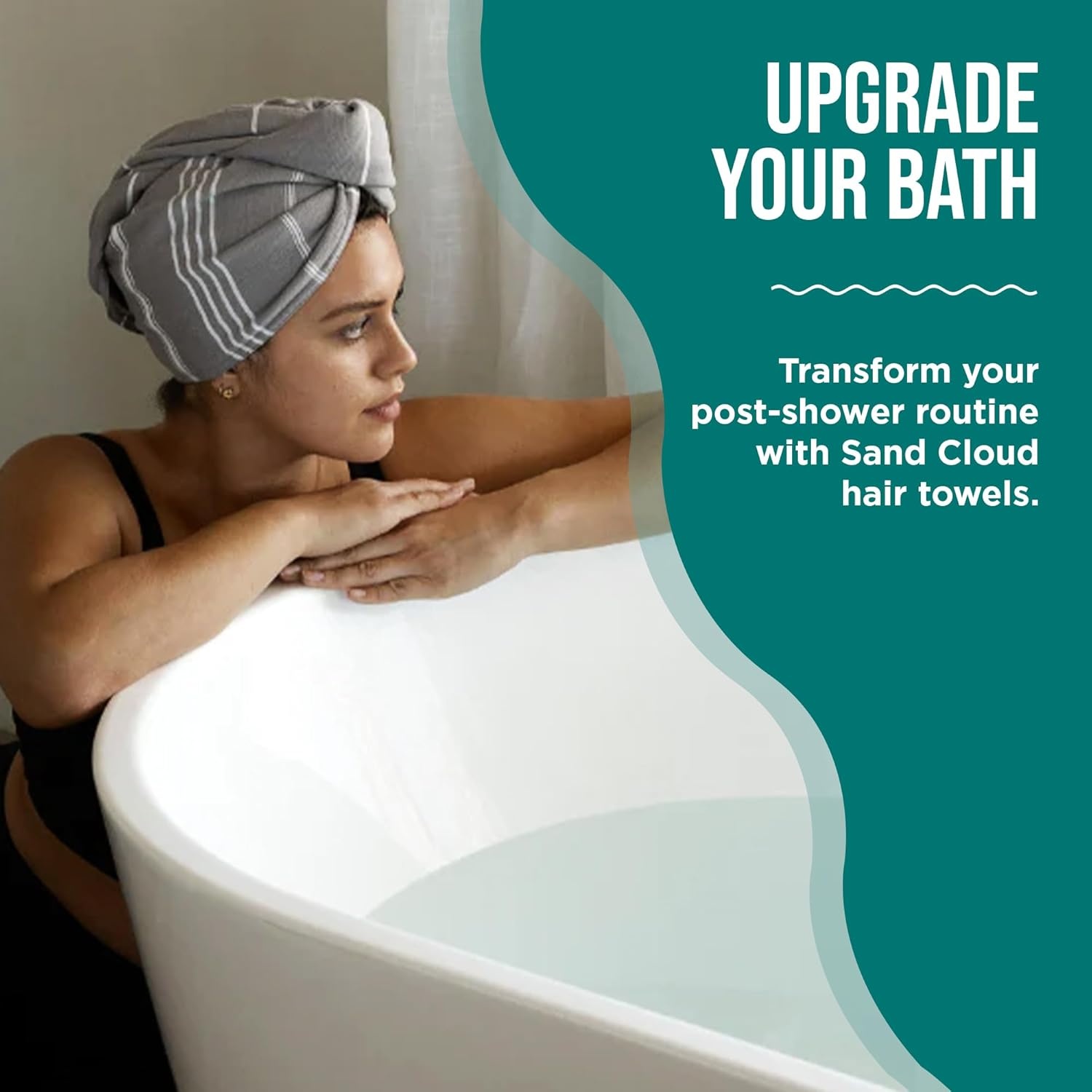 image:imageSand Cloud Hair Towel Wrap for Women amp Men Sand Classic 100 Turkish Cotton Quick Hair Drying Towel Wrap Absorbent Half Terry Weave Hair Plop Head Towel Wrap with Binding EdgeGrey