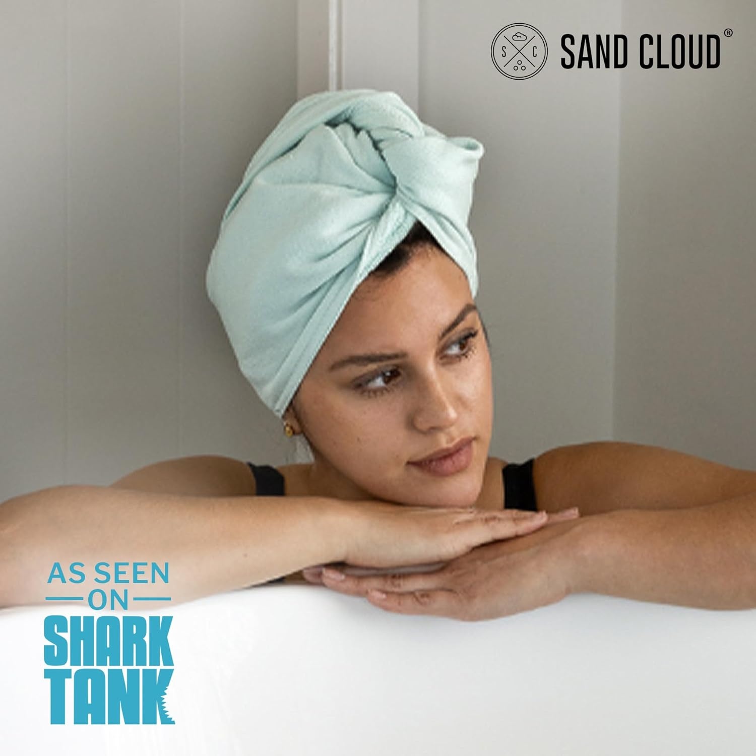 image:imageSand Cloud Hair Towel Wrap for Women amp Men Sand Classic 100 Turkish Cotton Quick Hair Drying Towel Wrap Absorbent Half Terry Weave Hair Plop Head Towel Wrap with Binding EdgeSeaglass