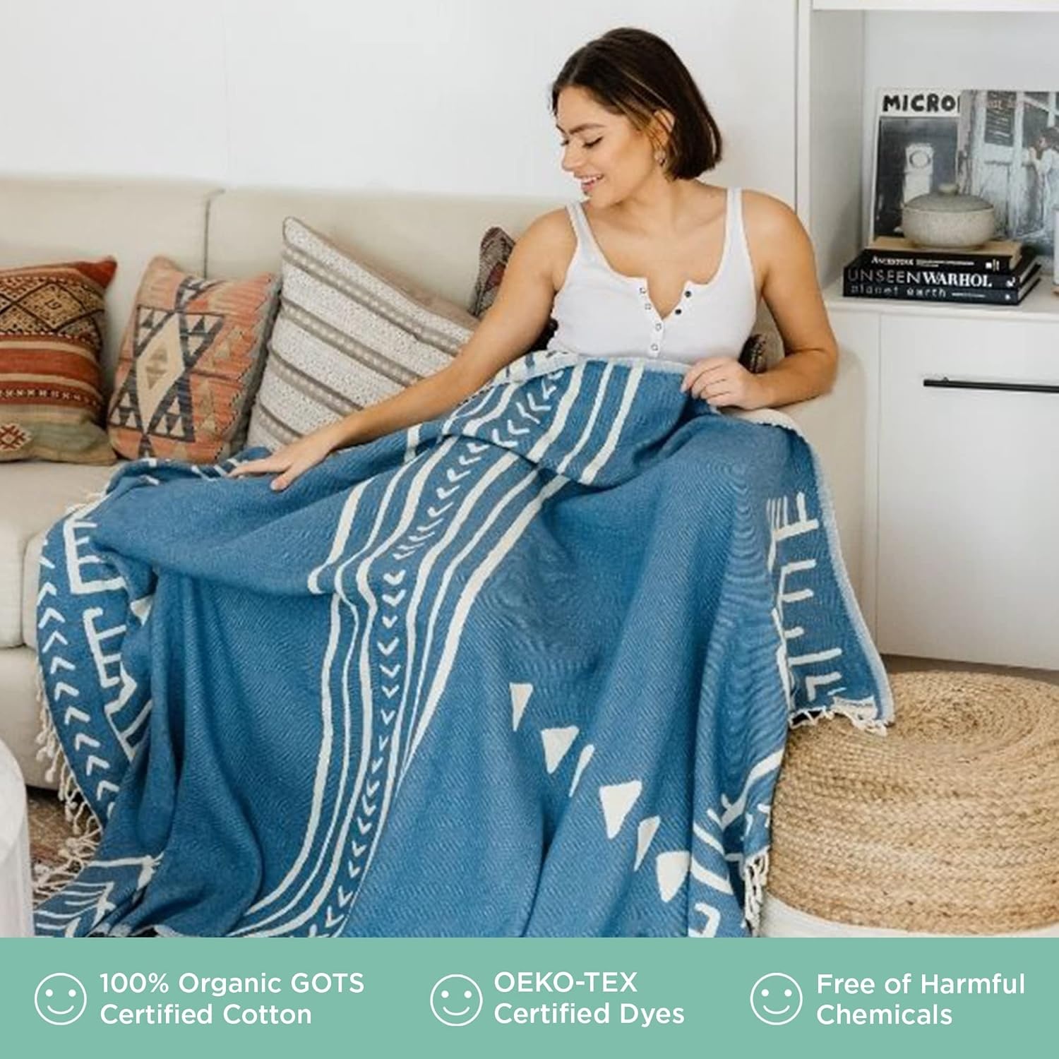 image:imageSand Cloud Oversized Throw Blanket 100 Organic Turkish Cotton amp Heavy Weight Jacquard Weave Soft Comfy amp Cozy Large Beach Blanket for Comfort amp Style 85 x 90 Checkmate PartyCheckmate Party