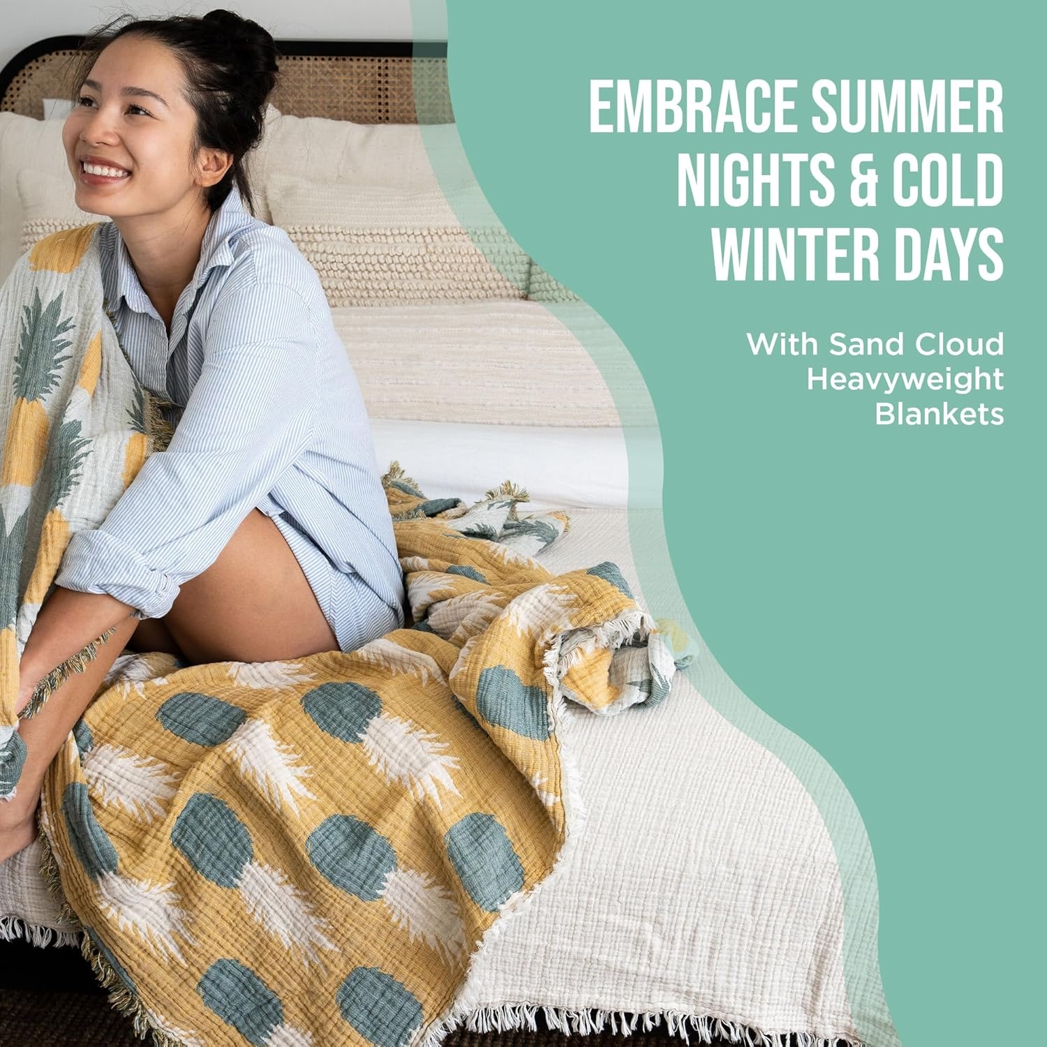 image:imageSand Cloud Oversized Throw Blanket 100 Organic Turkish Cotton amp Heavy Weight Jacquard Weave Soft Comfy amp Cozy Large Beach Blanket for Comfort amp Style 85 x 90 Checkmate PartyPineapple Party