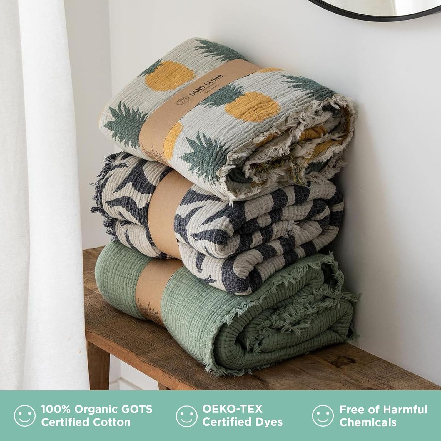 image:imageSand Cloud Oversized Throw Blanket 100 Organic Turkish Cotton amp Heavy Weight Jacquard Weave Soft Comfy amp Cozy Large Beach Blanket for Comfort amp Style 85 x 90 Checkmate PartyPineapple Party
