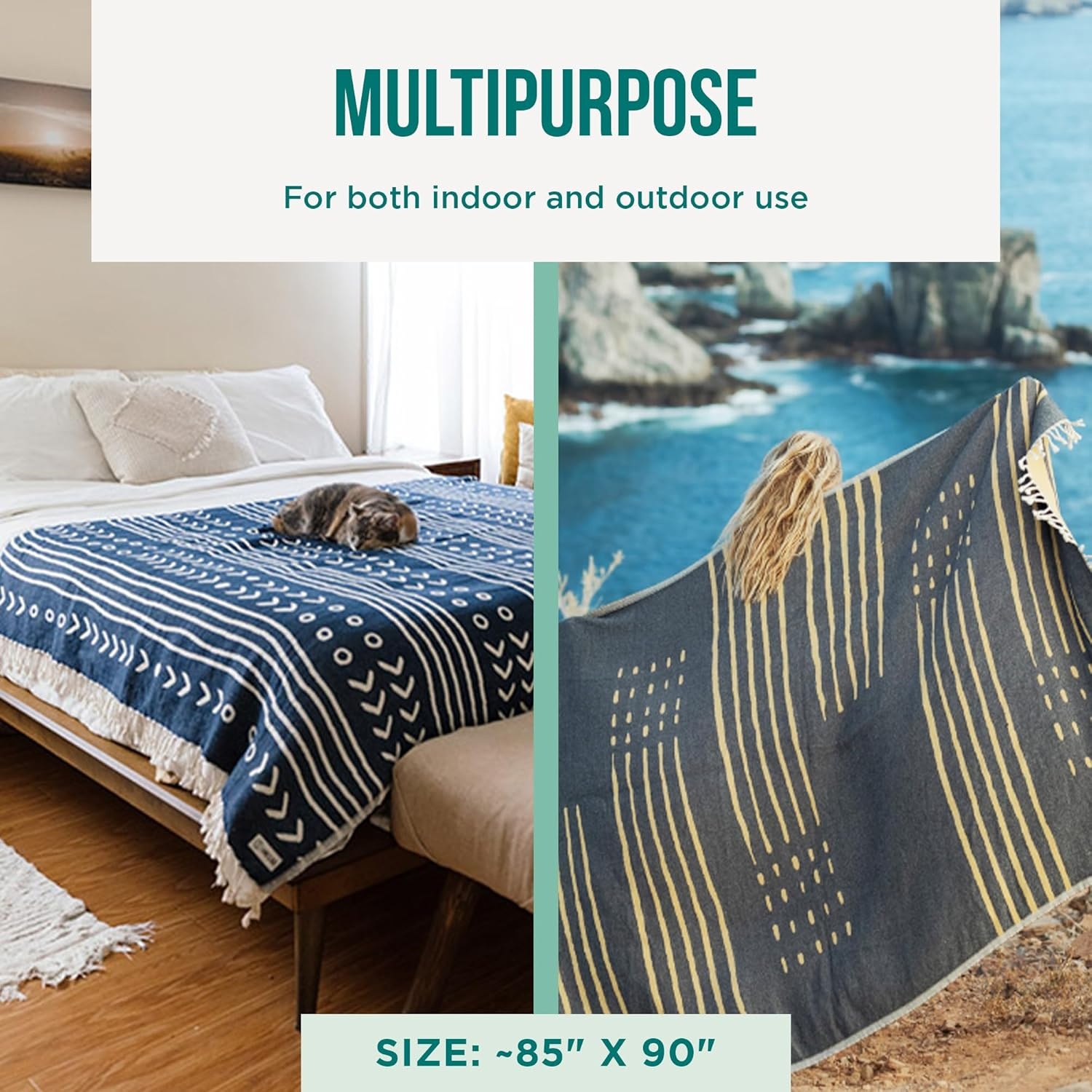 image:imageSand Cloud Oversized Throw Blanket 100 Organic Turkish Cotton amp Heavy Weight Jacquard Weave Soft Comfy amp Cozy Large Beach Blanket for Comfort amp Style 85 x 90 Checkmate PartyCheckmate Party