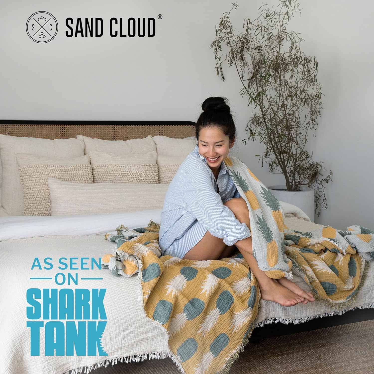 image:imageSand Cloud Oversized Throw Blanket 100 Organic Turkish Cotton amp Heavy Weight Jacquard Weave Soft Comfy amp Cozy Large Beach Blanket for Comfort amp Style 85 x 90 Checkmate PartyPineapple Party