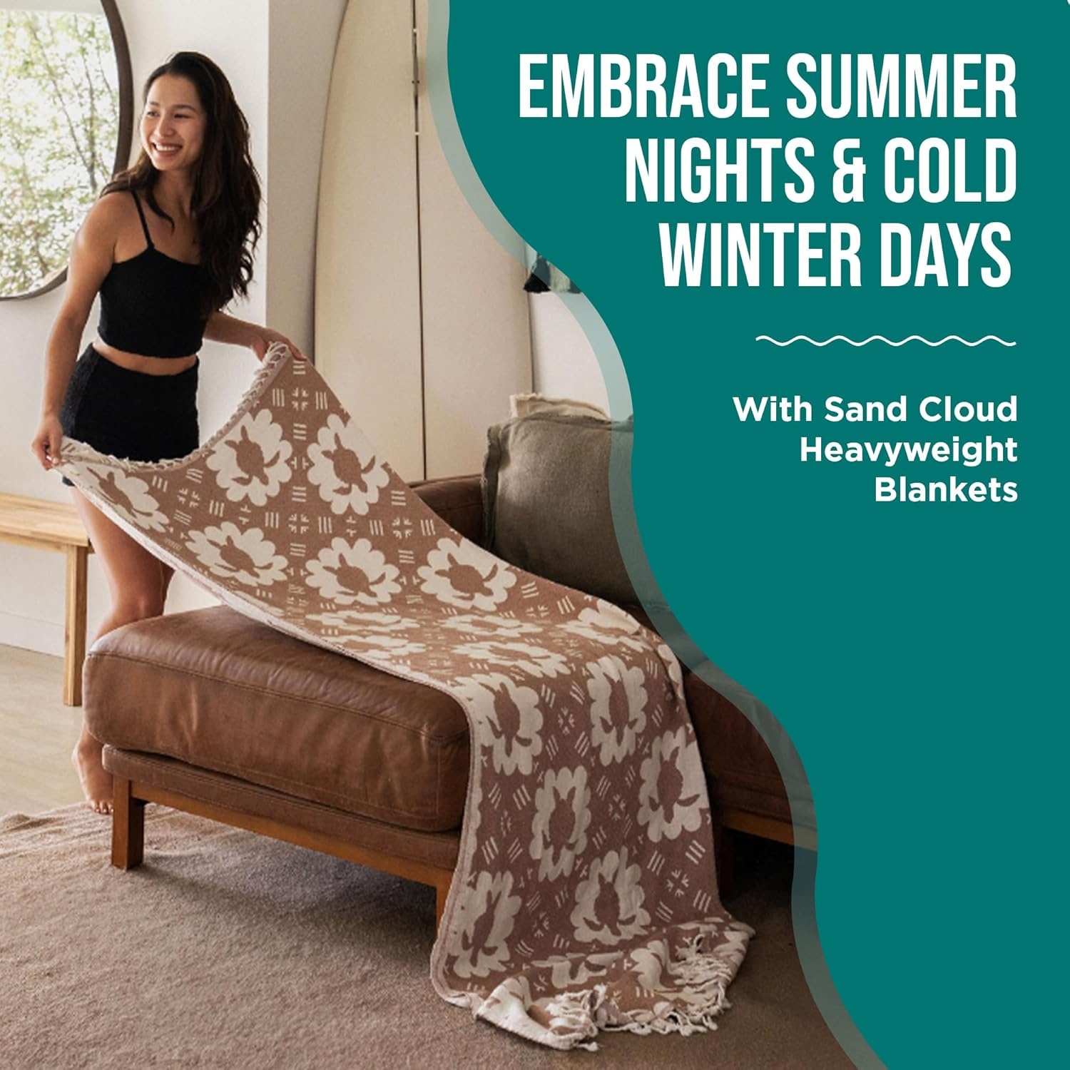 image:imageSand Cloud Oversized Throw Blanket 100 Organic Turkish Cotton amp Heavy Weight Jacquard Weave Soft Comfy amp Cozy Large Beach Blanket for Comfort amp Style 85 x 90 Checkmate PartyTaupe