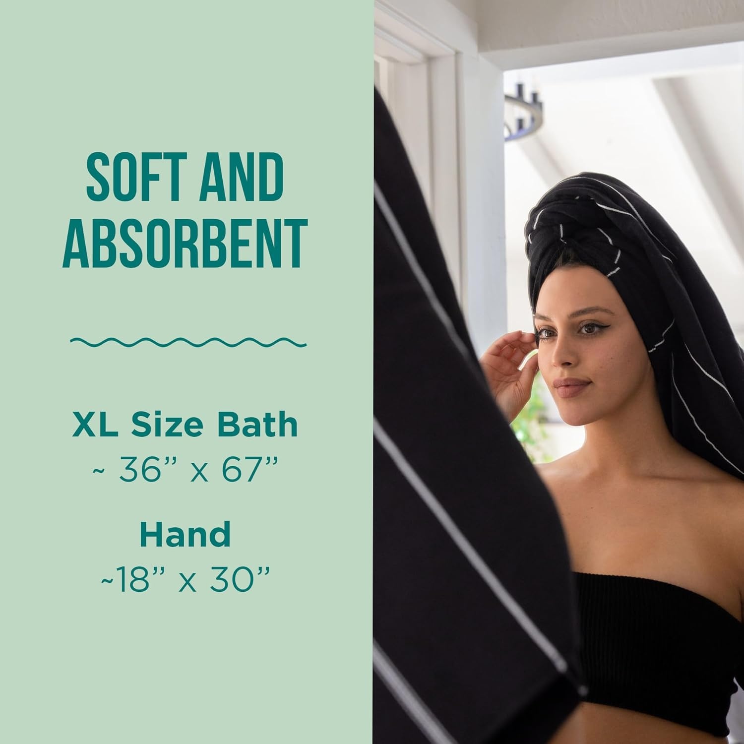 image:imageSand Cloud Turkish Bath Towels Bundle for Bathroom Set of 4 Classic Black Large Size 100 Certified Organic Cotton Yarn is Lightweight Soft amp Absorbent Premium Bath Towels Dry FasterBlack