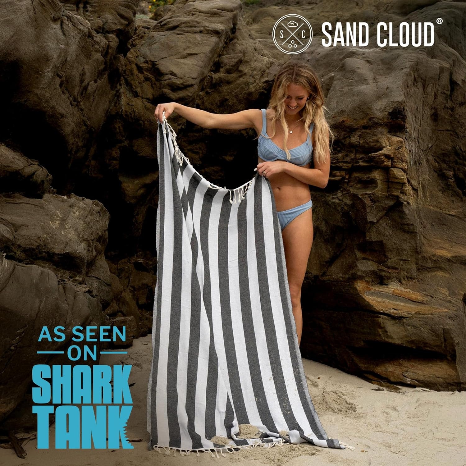 image:imageSand Cloud Turkish Beach Towel 100 Organic Cotton Turkish Bath Towels Ultra Soft Sand Resistant amp Quick Dry Towel for Beach Pool or Picnic Blanket As Seen on Shark Tank Stripe BlackBlack