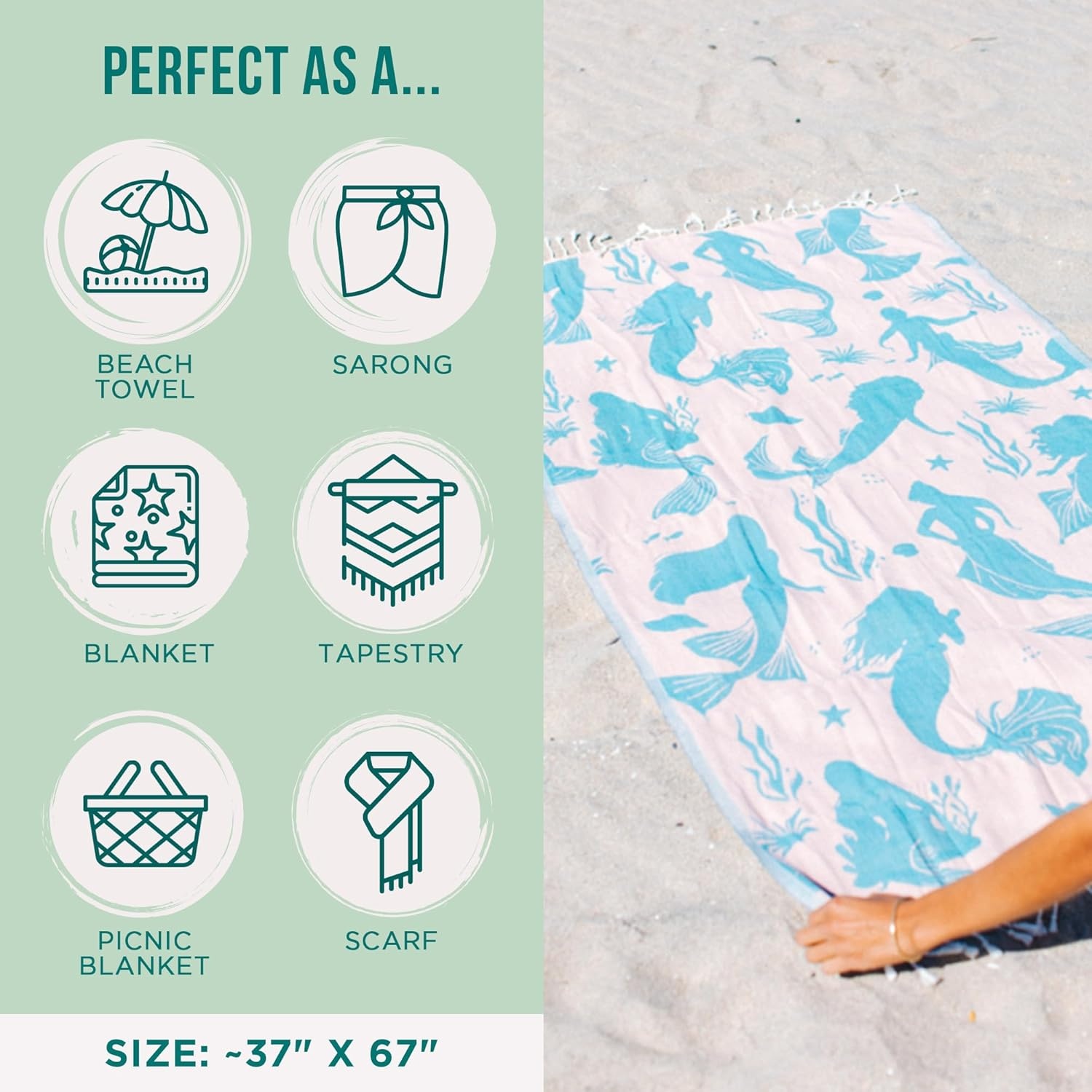 image:imageSand Cloud Turkish Beach Towel Disney Live Action Mermaid Sand Resistant 100 Certified Organic Turkish Cotton Yarn Quick Dry Towel for Beach Picnic Blanket or Bath As Seen on Shark TankDisney Live Action Daughters