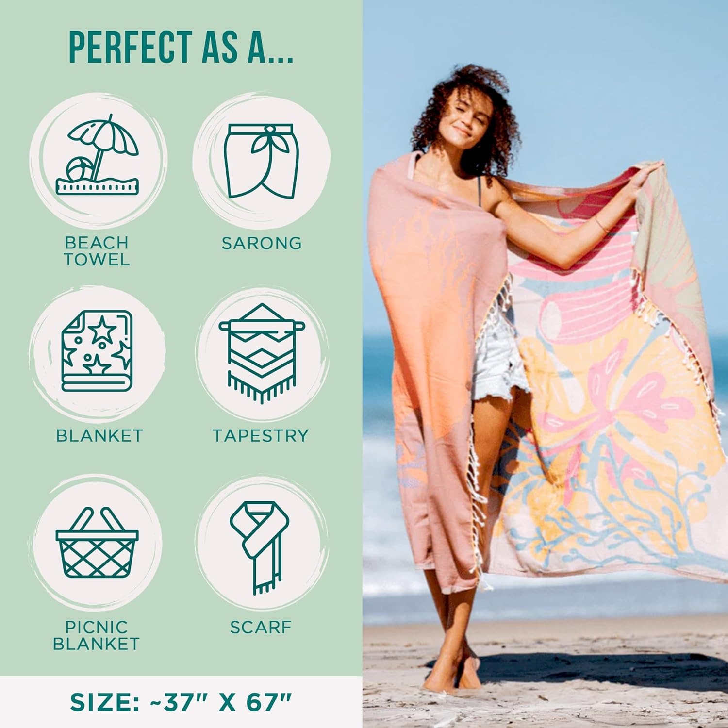 image:imageSand Cloud Turkish Beach Towel Disney Live Action Mermaid Sand Resistant 100 Certified Organic Turkish Cotton Yarn Quick Dry Towel for Beach Picnic Blanket or Bath As Seen on Shark TankDisney Live Action Mermaid
