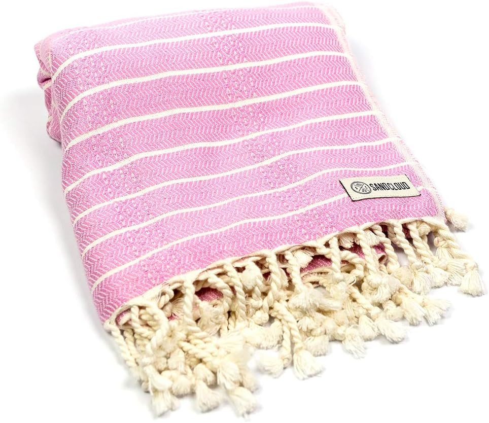 image:imageSand Cloud Turkish Beach Towel Sand Resistant 100 Certified Organic Turkish Towel Quick Dry Towel for Beach Picnic Blanket or Bath Towel As Seen on Shark Tank Gocek DenimPink
