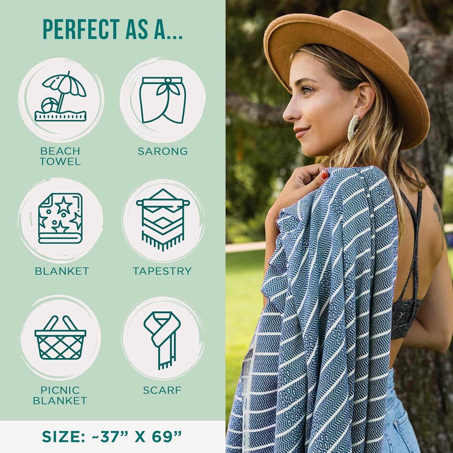 image:imageSand Cloud Turkish Beach Towel Sand Resistant 100 Certified Organic Turkish Towel Quick Dry Towel for Beach Picnic Blanket or Bath Towel As Seen on Shark Tank Gocek DenimDenim