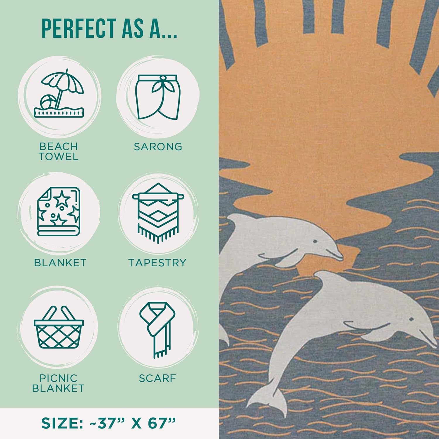 image:imageSand Cloud Turkish Beach Towel Sand Resistant 100 Organic Turkish Cotton Yarn Quick Dry Towel for Beach Picnic Blanket or Bath As Seen on Shark Tank Marine Life Emperor PenguinSocal Dolphin