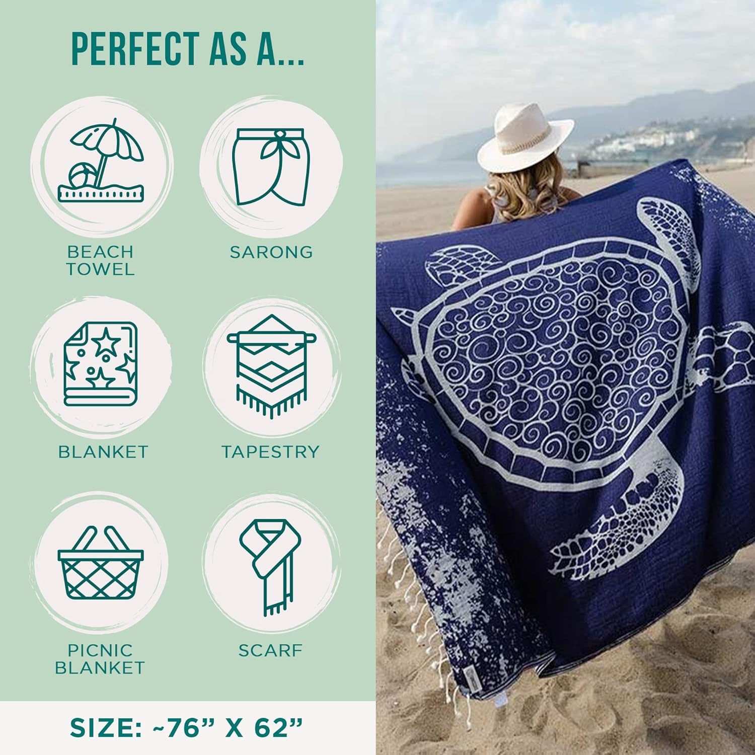 image:imageSand Cloud Turkish Beach Towel Sand Resistant 100 Organic Turkish Cotton Yarn Quick Dry Towel for Beach Picnic Blanket or Bath As Seen on Shark Tank Marine Life Emperor PenguinCrush Turtle Navy
