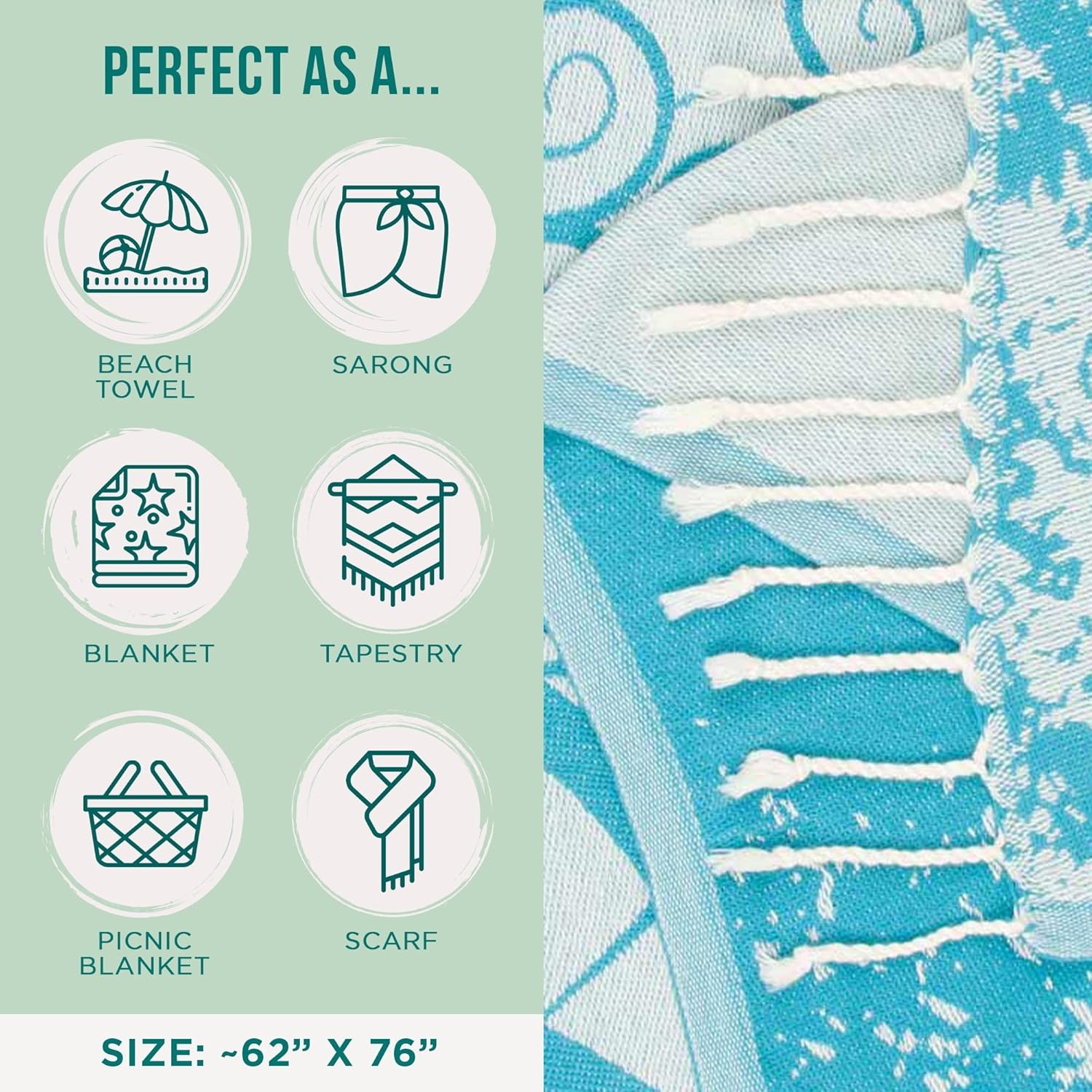 image:imageSand Cloud Turkish Beach Towel Sand Resistant 100 Organic Turkish Cotton Yarn Quick Dry Towel for Beach Picnic Blanket or Bath As Seen on Shark Tank Marine Life Emperor PenguinCrush Turtle Teal