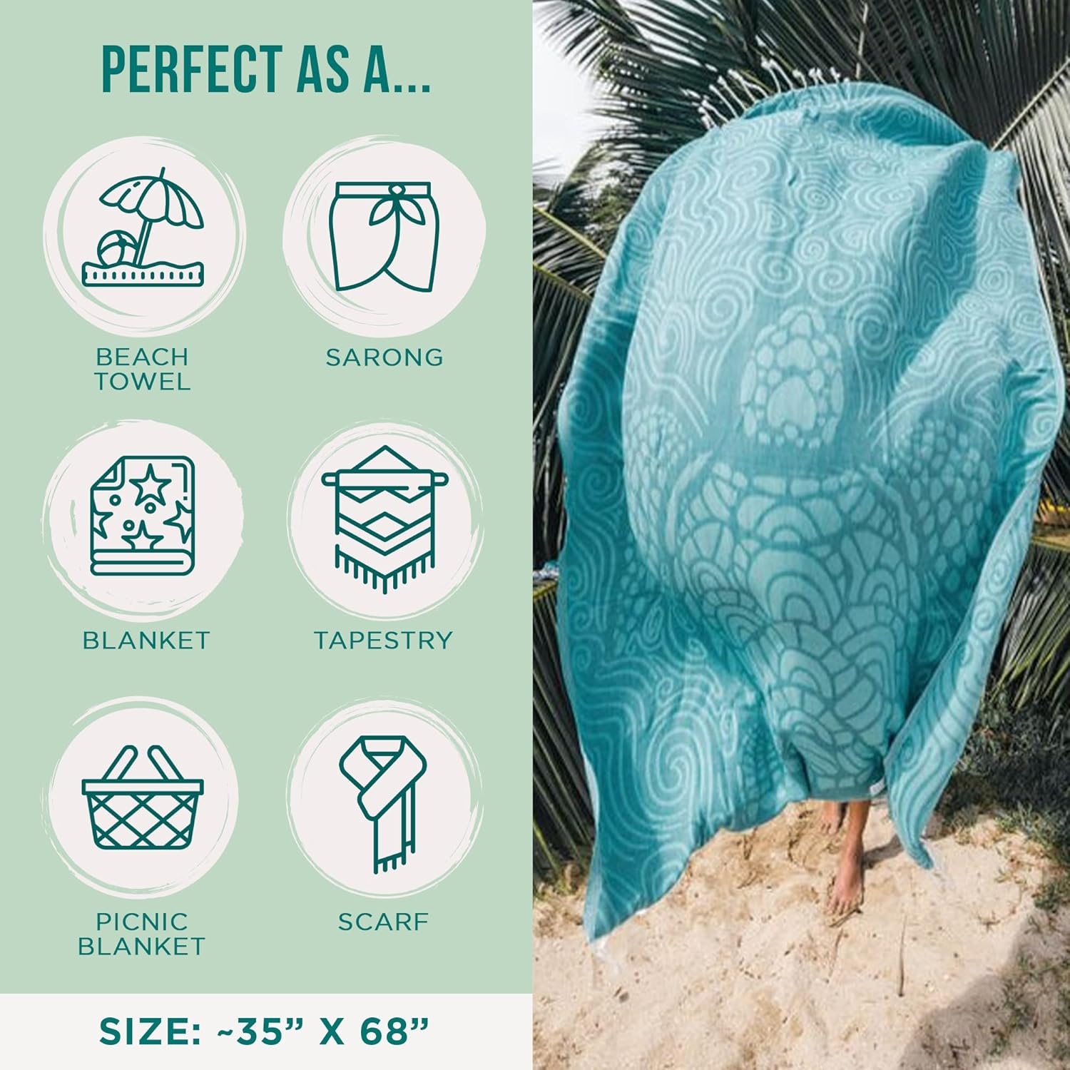 image:imageSand Cloud Turkish Beach Towel Sand Resistant 100 Organic Turkish Cotton Yarn Quick Dry Towel for Beach Picnic Blanket or Bath As Seen on Shark Tank Marine Life Emperor PenguinSwirl Turtle