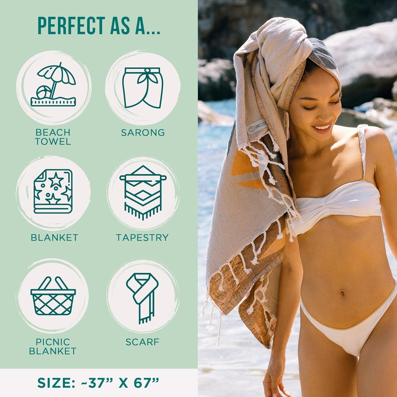 image:imageSand Cloud Turkish Beach Towel Sand Resistant 100 Organic Turkish Cotton Yarn Quick Dry Towel for Beach Picnic Blanket or Bath As Seen on Shark Tank Marine Life Emperor PenguinTux Penguin