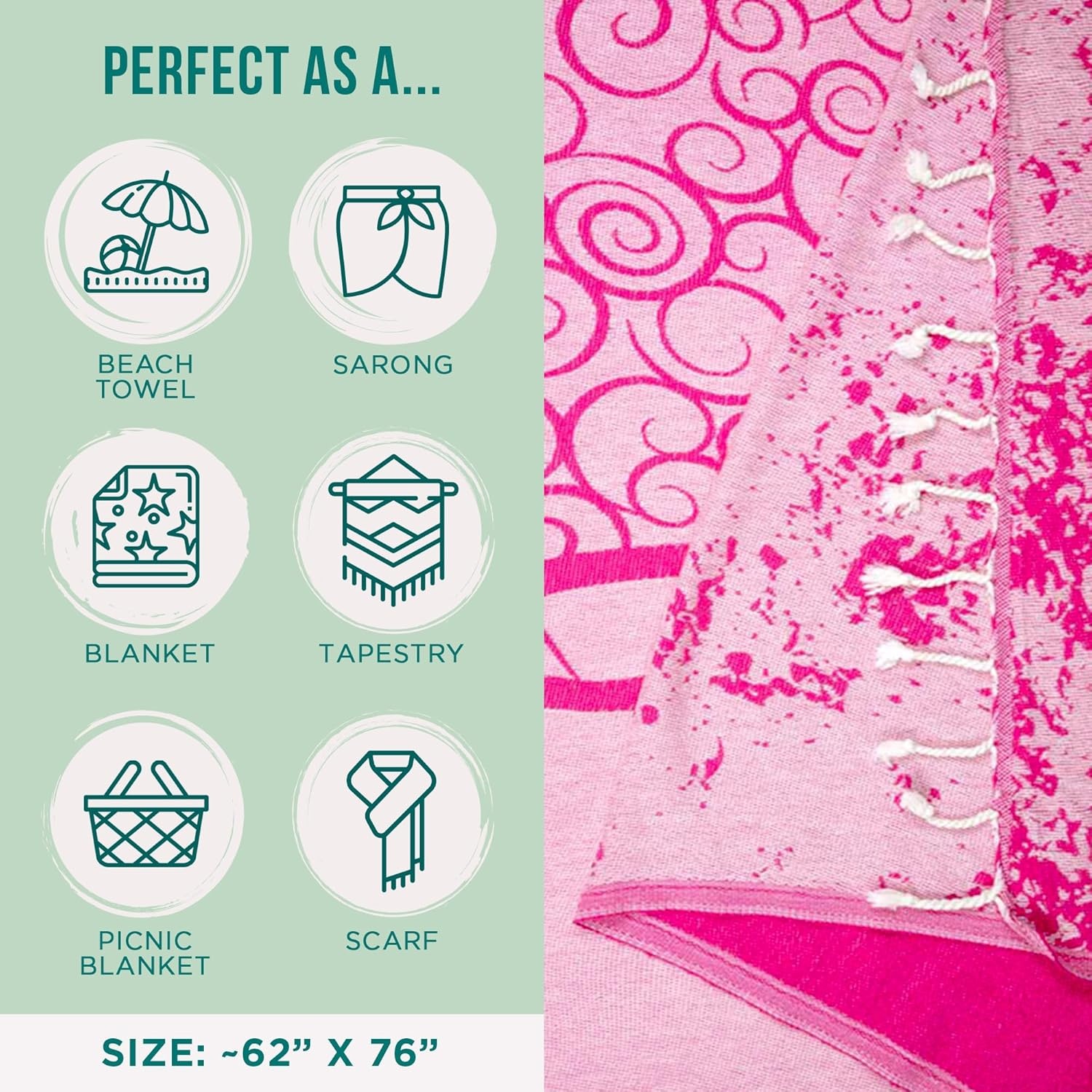 image:imageSand Cloud Turkish Beach Towel Sand Resistant 100 Organic Turkish Cotton Yarn Quick Dry Towel for Beach Picnic Blanket or Bath As Seen on Shark Tank Marine Life Emperor PenguinCrush Turtle Fuschia