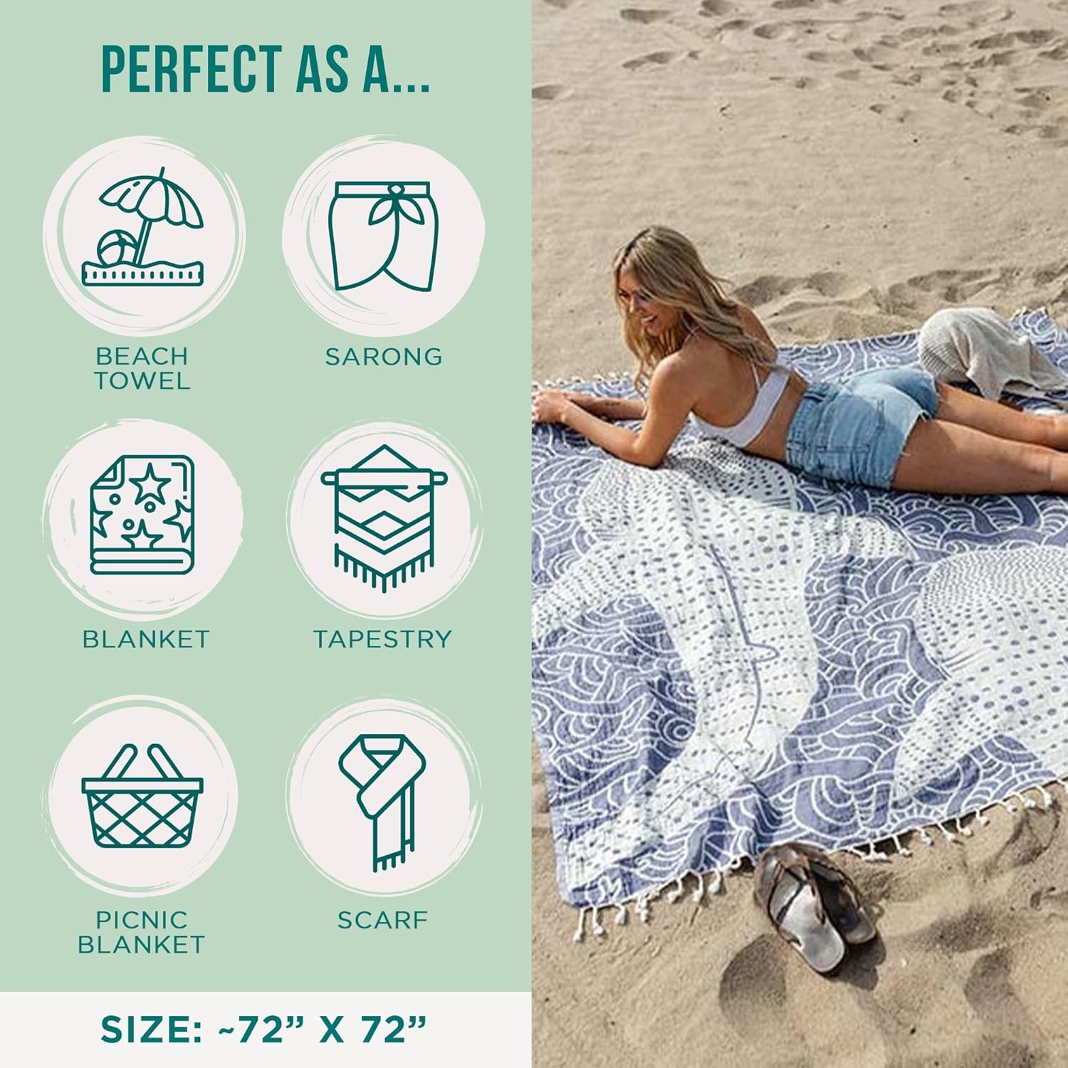 image:imageSand Cloud Turkish Beach Towel Sand Resistant 100 Organic Turkish Cotton Yarn Quick Dry Towel for Beach Picnic Blanket or Bath As Seen on Shark Tank Marine Life Emperor PenguinWhale Shark