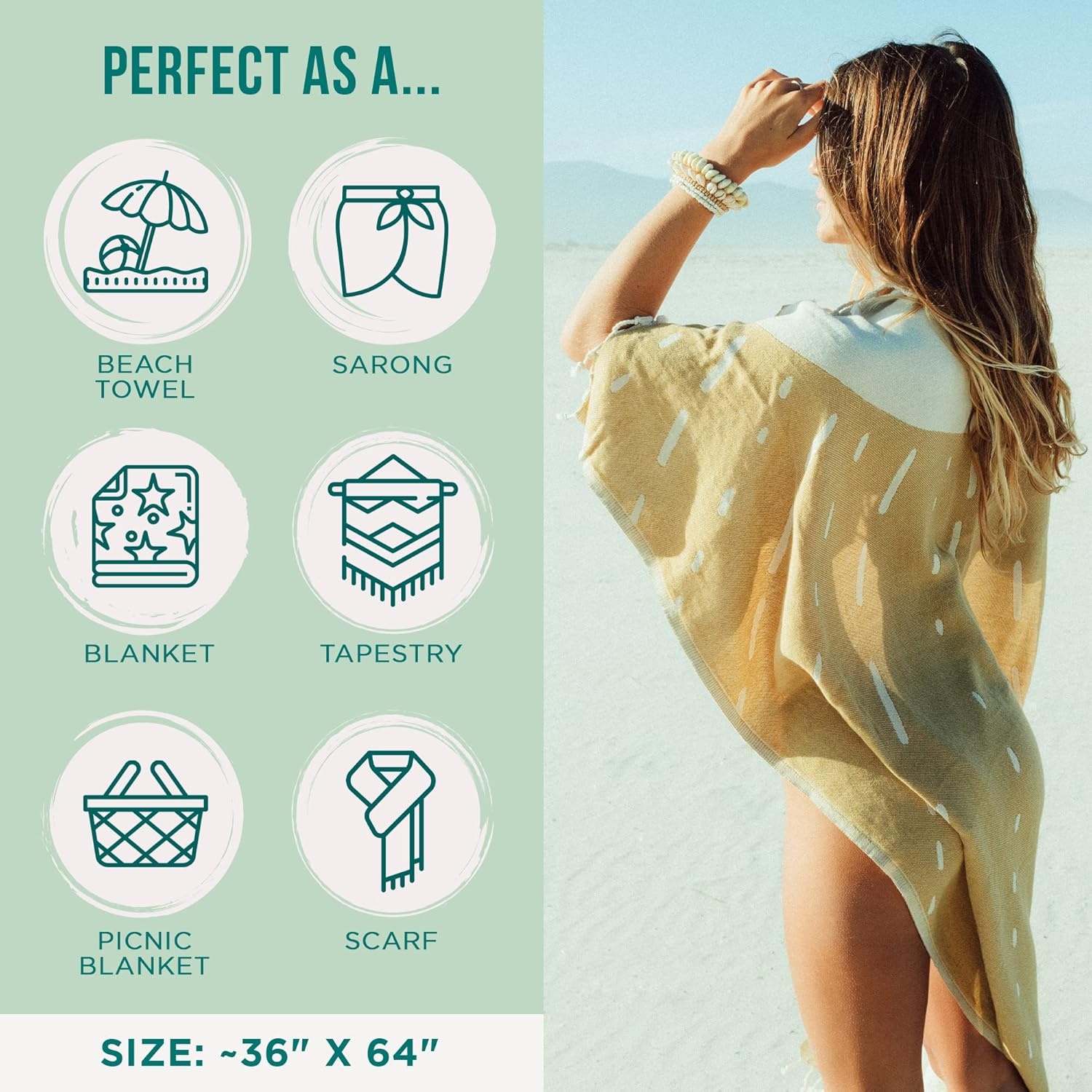 image:imageSand Cloud Turkish Beach Towel Sand Resistant 100 Organic Turkish Cotton Yarn Quick Dry Towel for Beach Picnic Blanket or Throw As Seen on Shark Tank Tie Dye LunaSunrise