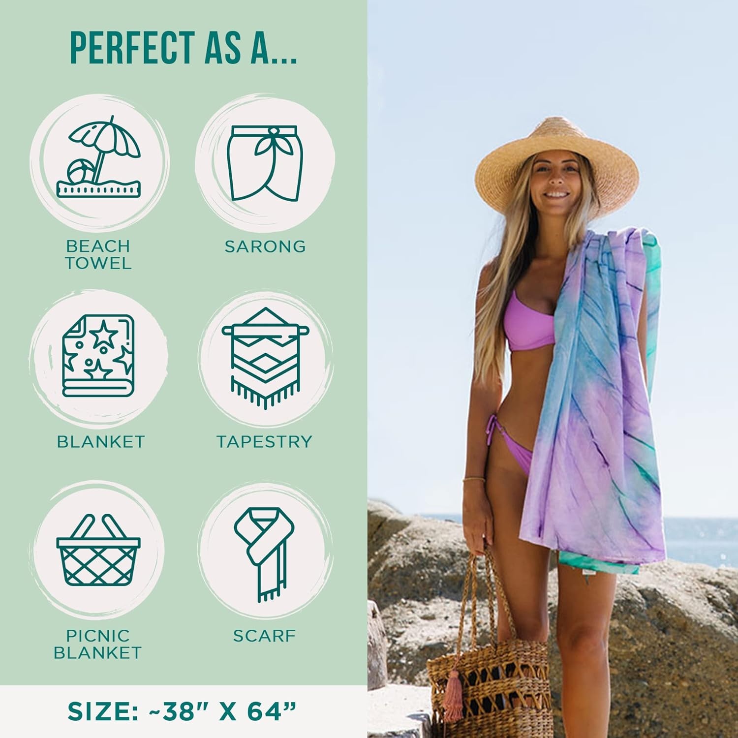 image:imageSand Cloud Turkish Beach Towel Sand Resistant 100 Organic Turkish Cotton Yarn Quick Dry Towel for Beach Picnic Blanket or Throw As Seen on Shark Tank Tie Dye LunaLuna