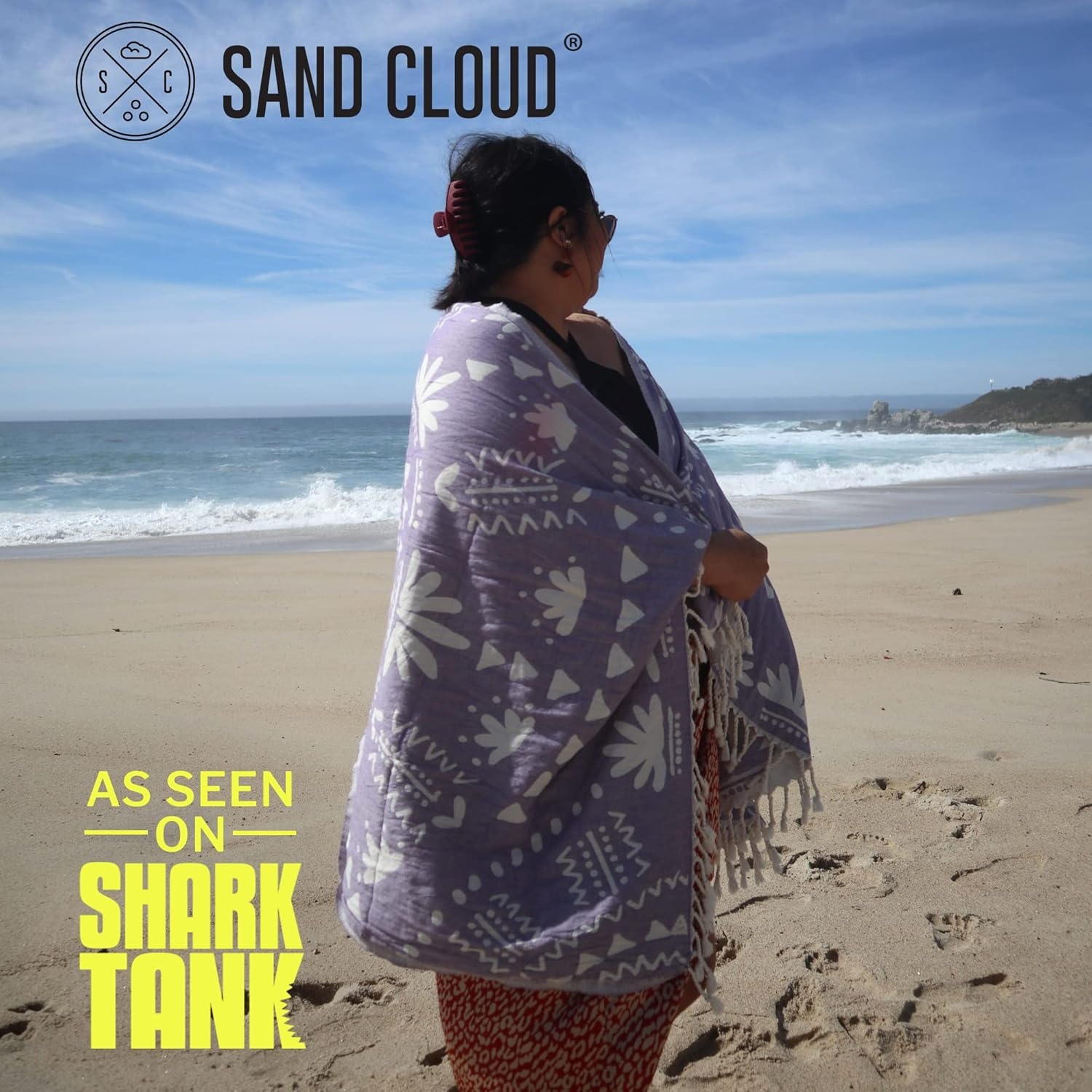 image:imageSand Cloud Turkish Beach Towel Sand Resistant 100 Organic Turkish Cotton Yarn Quick Dry Towel for Beach Picnic Blanket or Throw As Seen on Shark Tank Tie Dye LunaBoho Purple