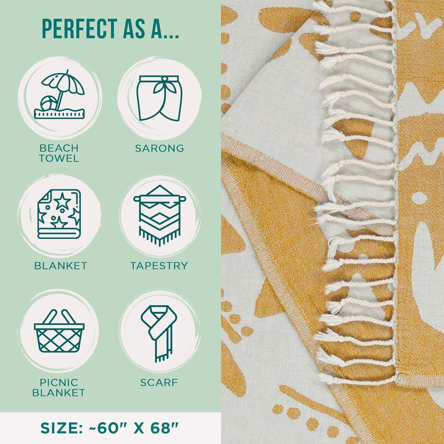 image:imageSand Cloud Turkish Beach Towel Sand Resistant 100 Organic Turkish Cotton Yarn Quick Dry Towel for Beach Picnic Blanket or Throw As Seen on Shark Tank Tie Dye LunaBoho Honey