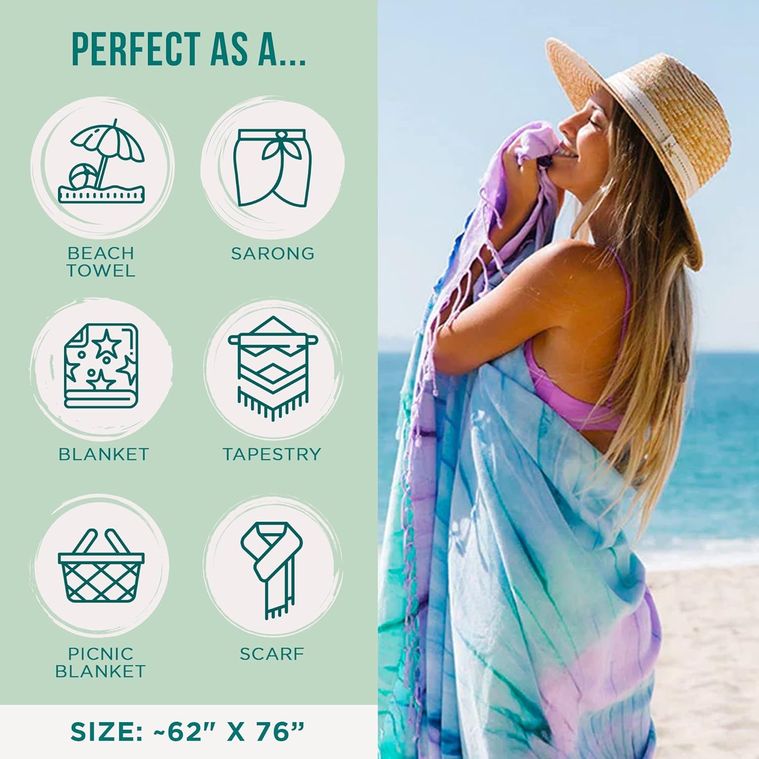 image:imageSand Cloud Turkish Beach Towel Sand Resistant 100 Organic Turkish Cotton Yarn Quick Dry Towel for Beach Picnic Blanket or Throw As Seen on Shark Tank Tie Dye LunaLuna