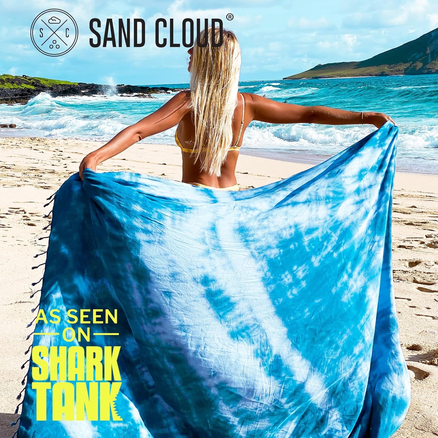 image:imageSand Cloud Turkish Beach Towel Sand Resistant 100 Organic Turkish Cotton Yarn Quick Dry Towel for Beach Picnic Blanket or Throw As Seen on Shark Tank Tie Dye LunaBlue Acid Wash