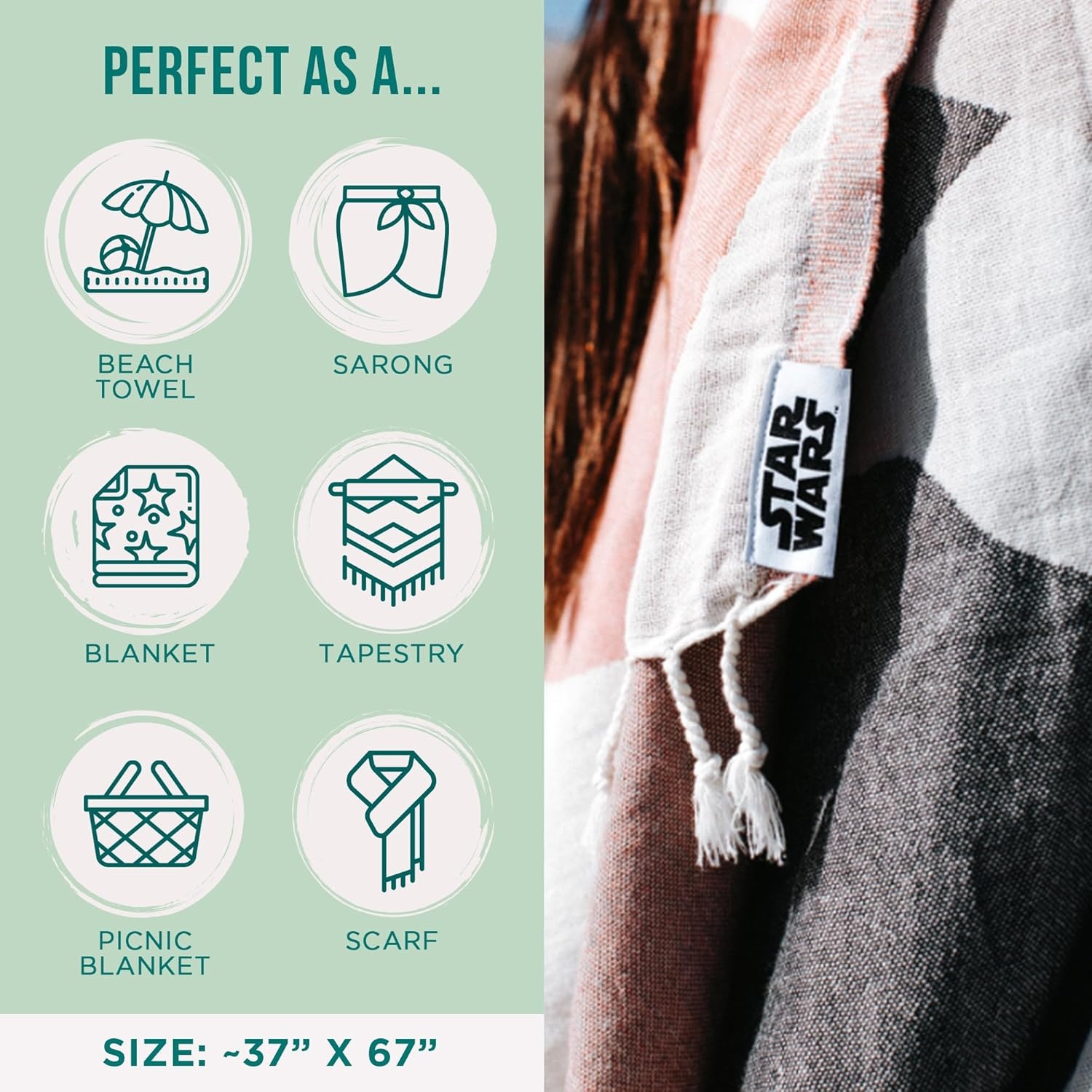 image:imageSand Cloud Turkish Beach Towel Star Wars Fighters Sand Resistant 100 Certified Organic Turkish Cotton Yarn Quick Dry Towel for Beach Picnic Blanket or Bath As Seen on Shark TankStar Wars Classic
