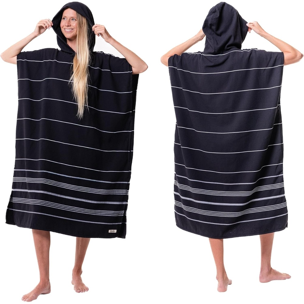 image:imageSand Cloud Beach Cover Up for Women Bathing Suit amp Swimsuit CoverUp Womens Poncho with Comfortable Fit for Post SwimClassic Stripe Hooded Black
