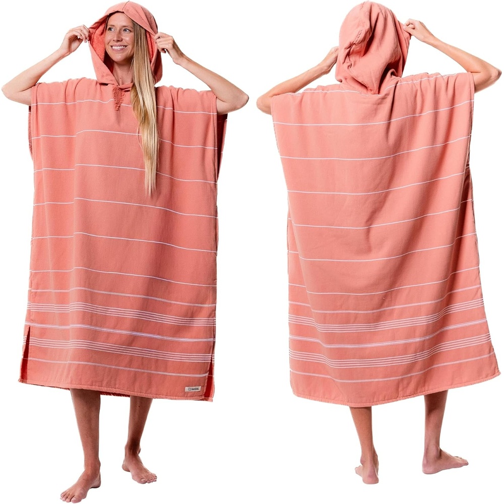 image:imageSand Cloud Beach Cover Up for Women Bathing Suit amp Swimsuit CoverUp Womens Poncho with Comfortable Fit for Post SwimClassic Stripe Hooded Dusty Pink
