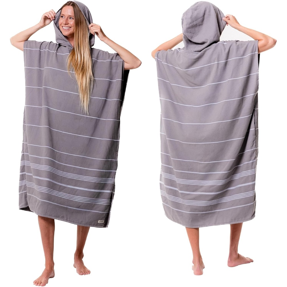 image:imageSand Cloud Beach Cover Up for Women Bathing Suit amp Swimsuit CoverUp Womens Poncho with Comfortable Fit for Post SwimClassic Stripe Hooded Grey