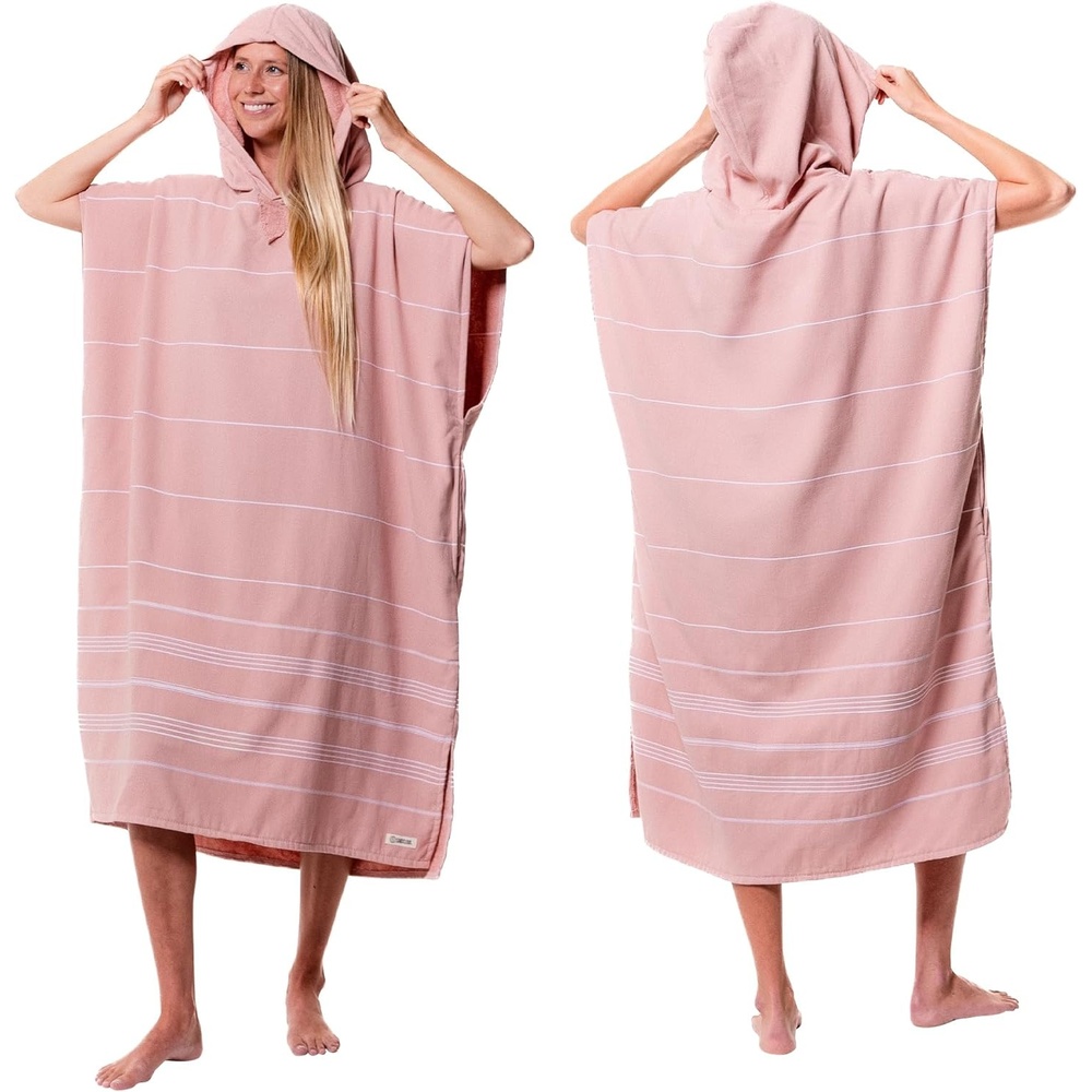 image:imageSand Cloud Beach Cover Up for Women Bathing Suit amp Swimsuit CoverUp Womens Poncho with Comfortable Fit for Post SwimClassic Stripe Hooded Misty Rose
