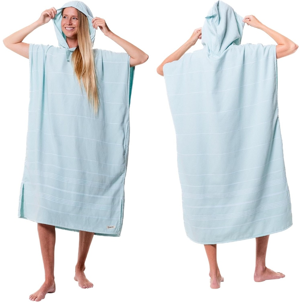 image:imageSand Cloud Beach Cover Up for Women Bathing Suit amp Swimsuit CoverUp Womens Poncho with Comfortable Fit for Post SwimClassic Stripe Hooded Seaglass