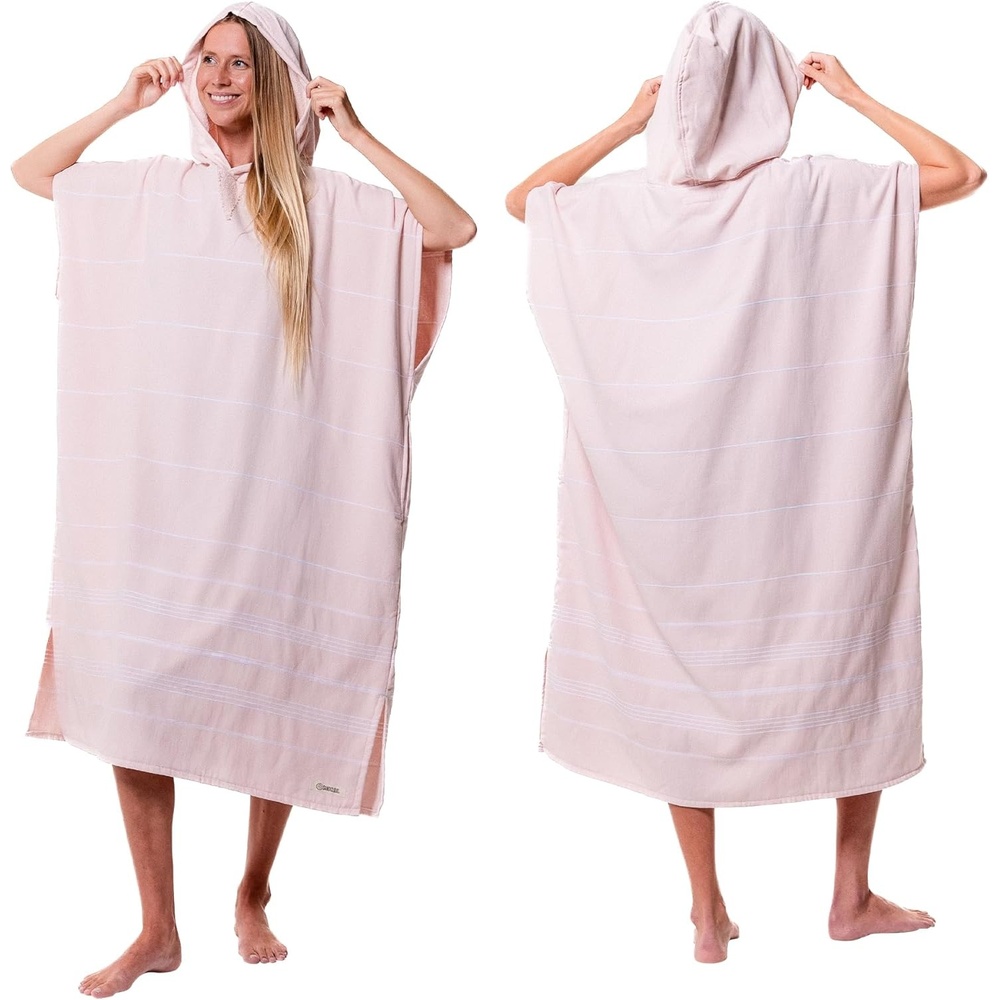 image:imageSand Cloud Beach Cover Up for Women Bathing Suit amp Swimsuit CoverUp Womens Poncho with Comfortable Fit for Post SwimClassic Stripe Hooded Poncho Calcite Pink