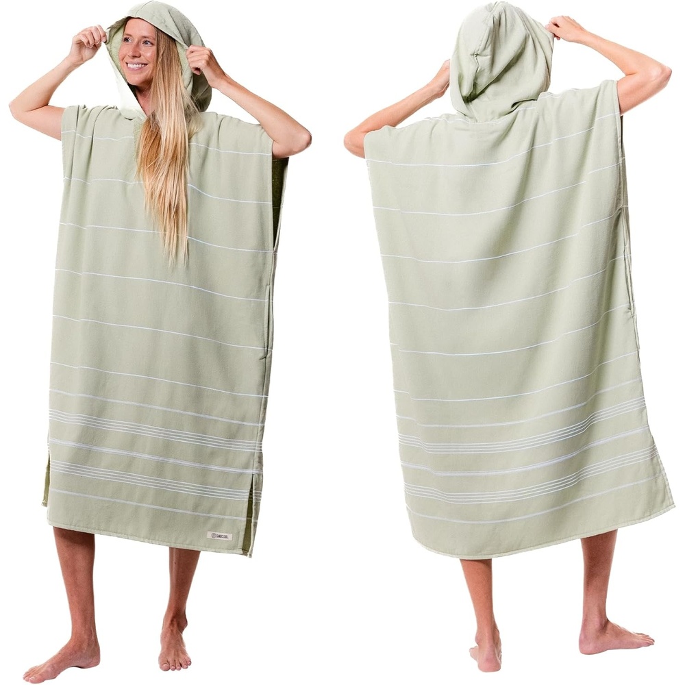 image:imageSand Cloud Beach Cover Up for Women Bathing Suit amp Swimsuit CoverUp Womens Poncho with Comfortable Fit for Post SwimClassic Stripe Hooded Poncho Celadon Green