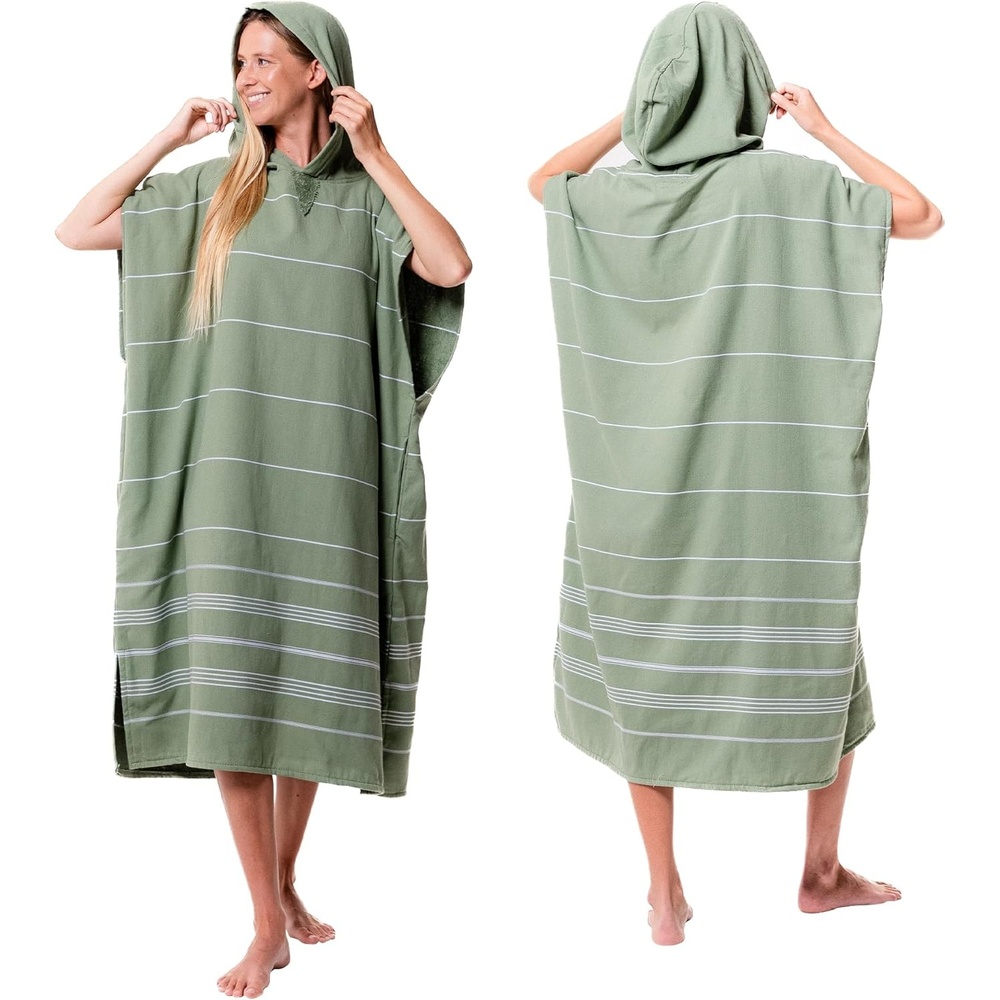 image:imageSand Cloud Beach Cover Up for Women Bathing Suit amp Swimsuit CoverUp Womens Poncho with Comfortable Fit for Post SwimClassic Stripe Hooded Poncho Hedge Green